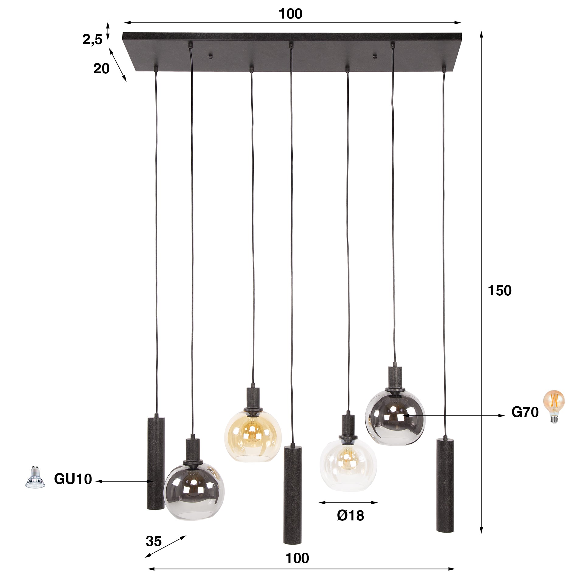 Hanglamp Sfera Tricolore 4 3 Lichts Artic Zwart