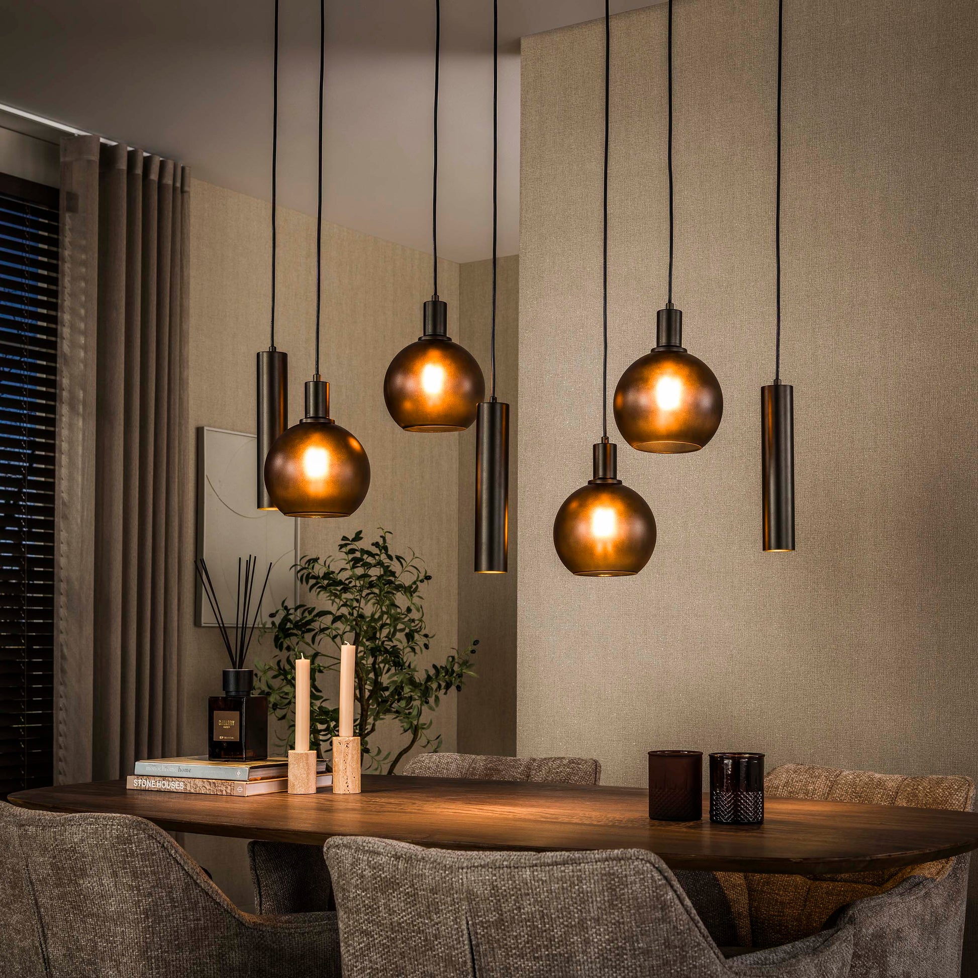 Hanglamp Sfera Tricolore 4+3-lichts / Sienna bruin-frosted