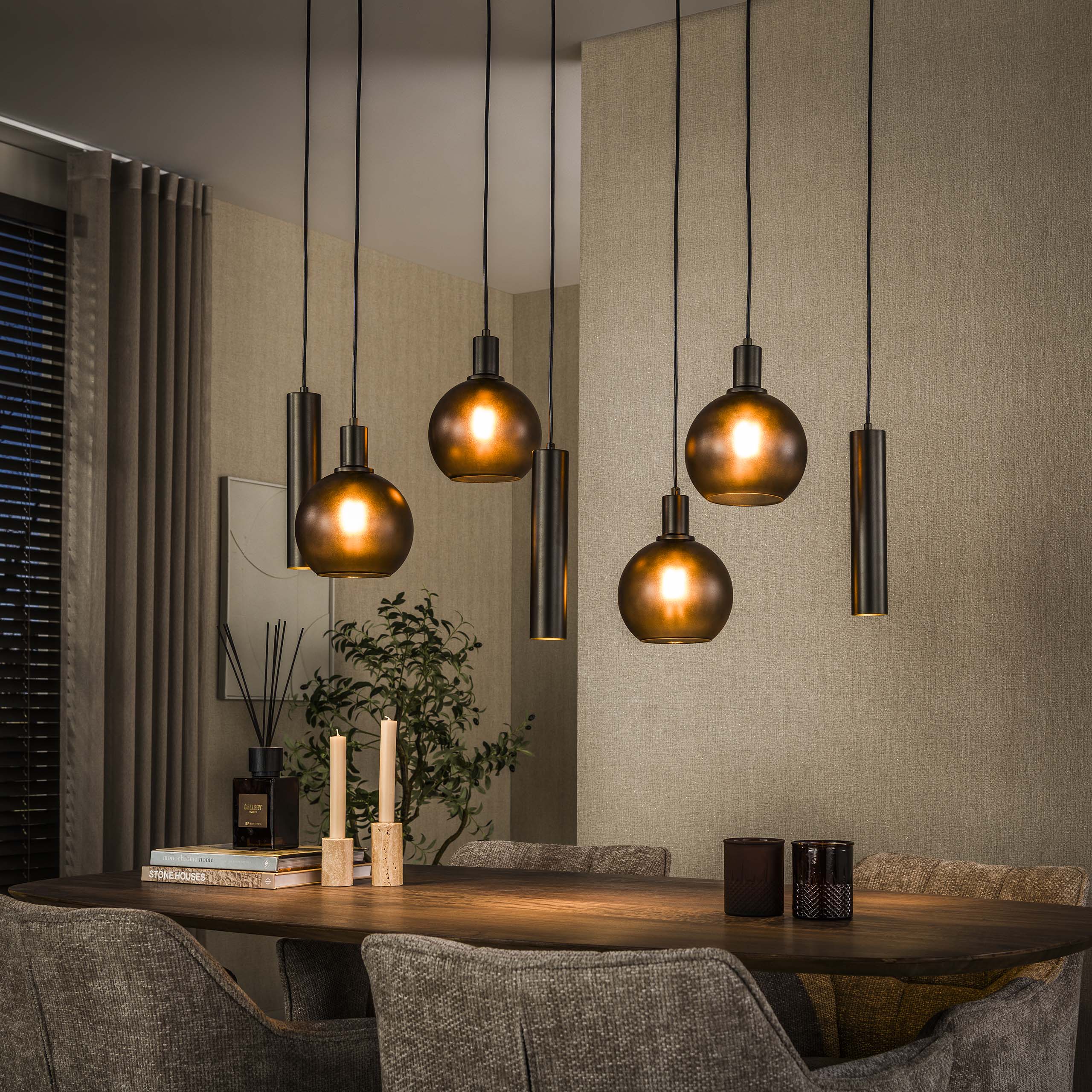 Hanglamp Sfera Tricolore 4+3-lichts / Sienna bruin-frosted
