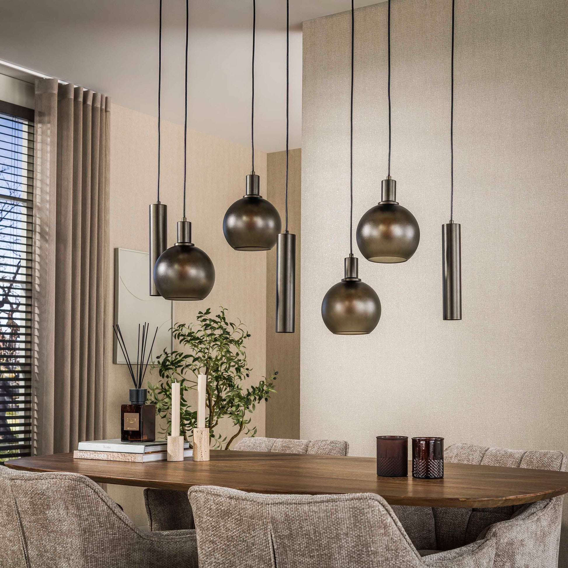 Hanglamp Sfera Tricolore 4+3-lichts / Sienna bruin-frosted