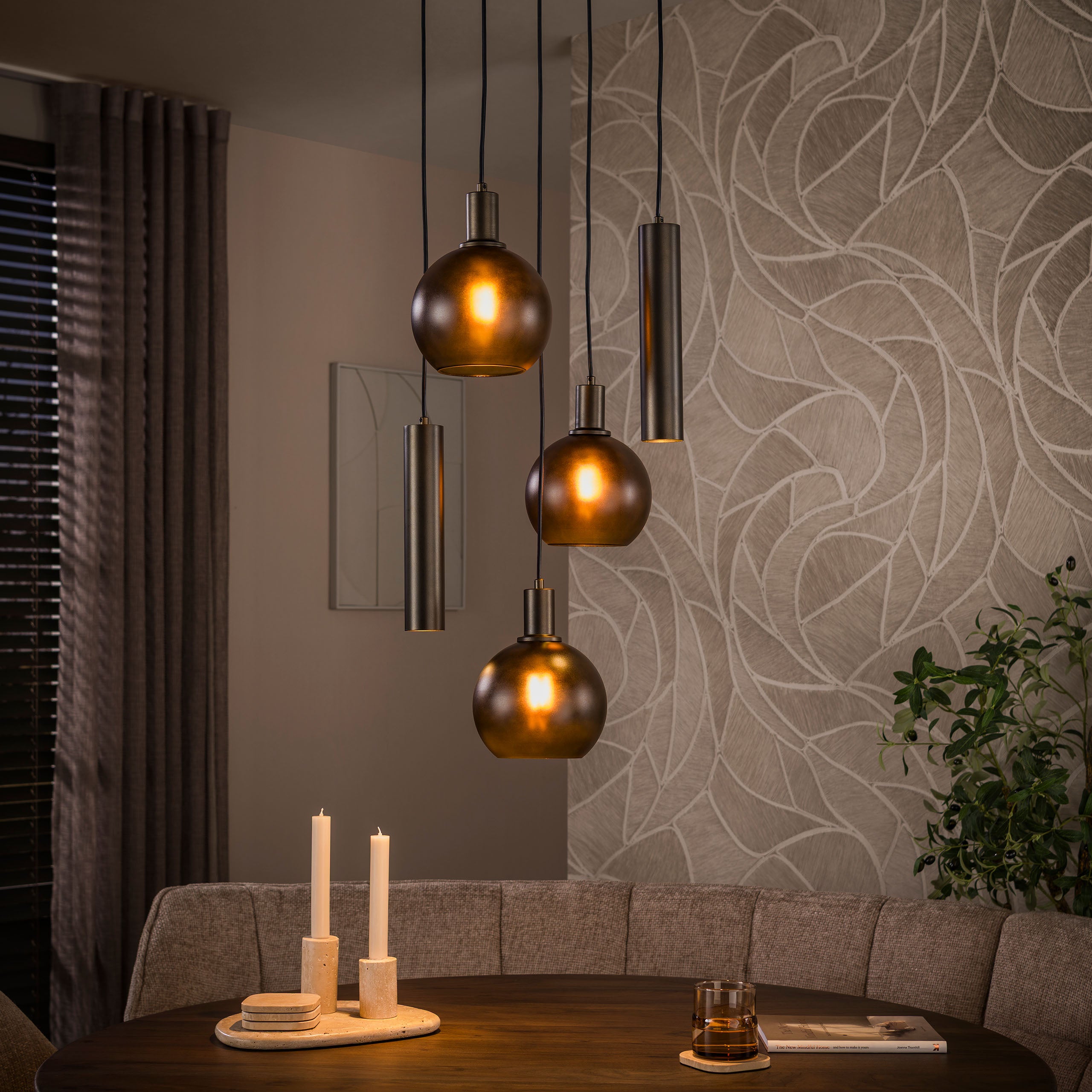 Hanglamp Sfera Tricolore getrapt 5-lichts / Sienna bruin-frosted