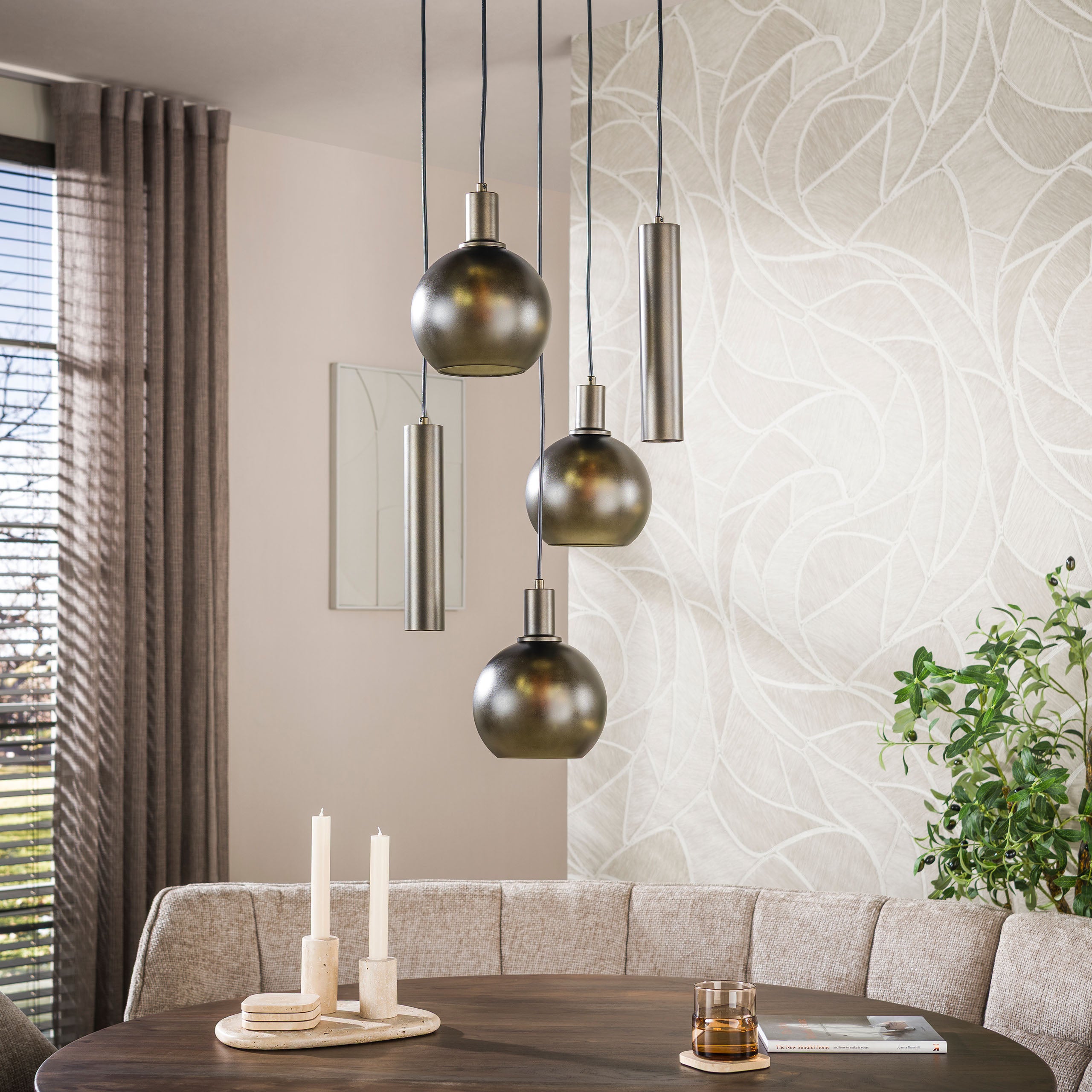 Hanglamp Sfera Tricolore getrapt 5-lichts / Sienna bruin-frosted