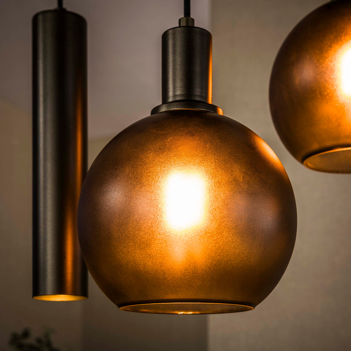Hanglamp Sfera Tricolore getrapt 5-lichts / Sienna bruin-frosted