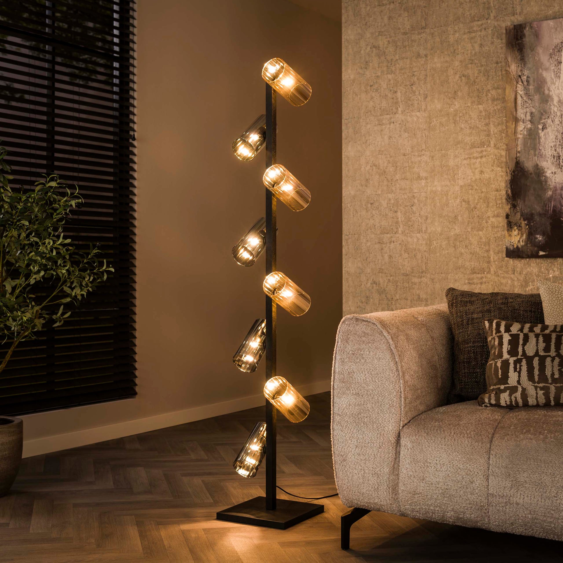 Vloerlamp Cylinder Glass 8-lichts / Artic zwart