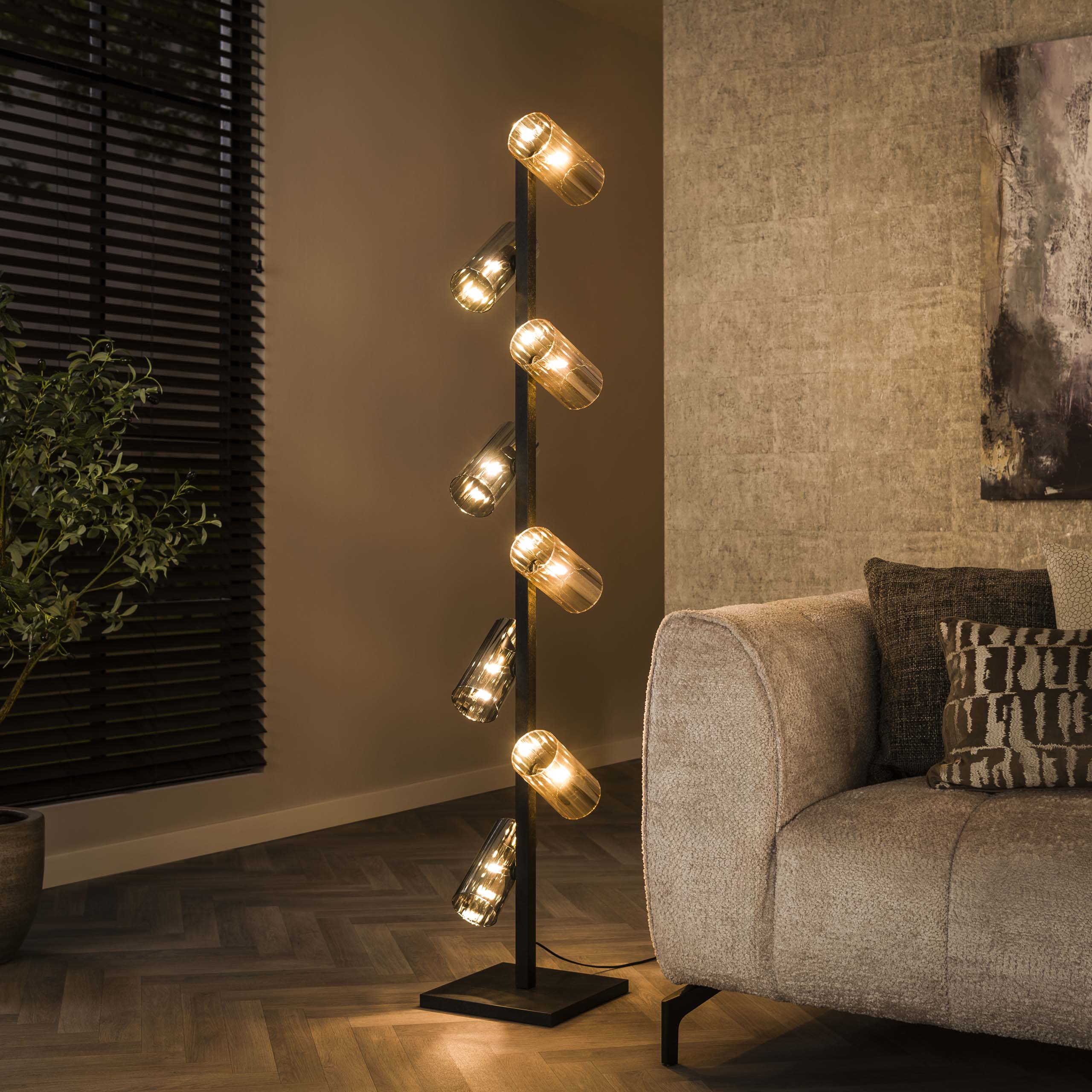 Vloerlamp Cylinder Glass 8-lichts / Artic zwart