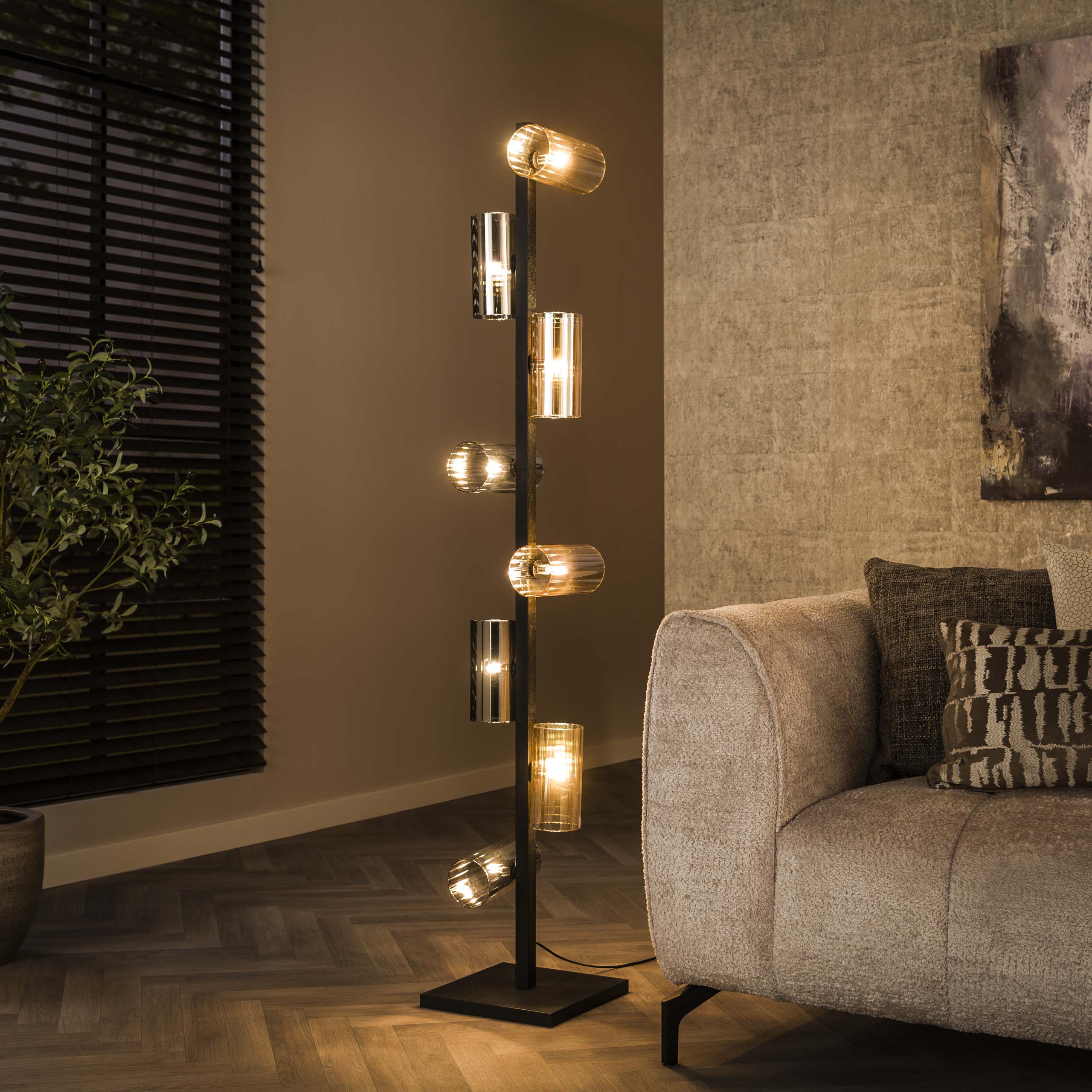 Vloerlamp Cylinder Glass 8 Lichts Artic Zwart