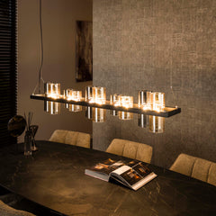 Hanglamp Cylinder Glass 10 Light Artic Zwart