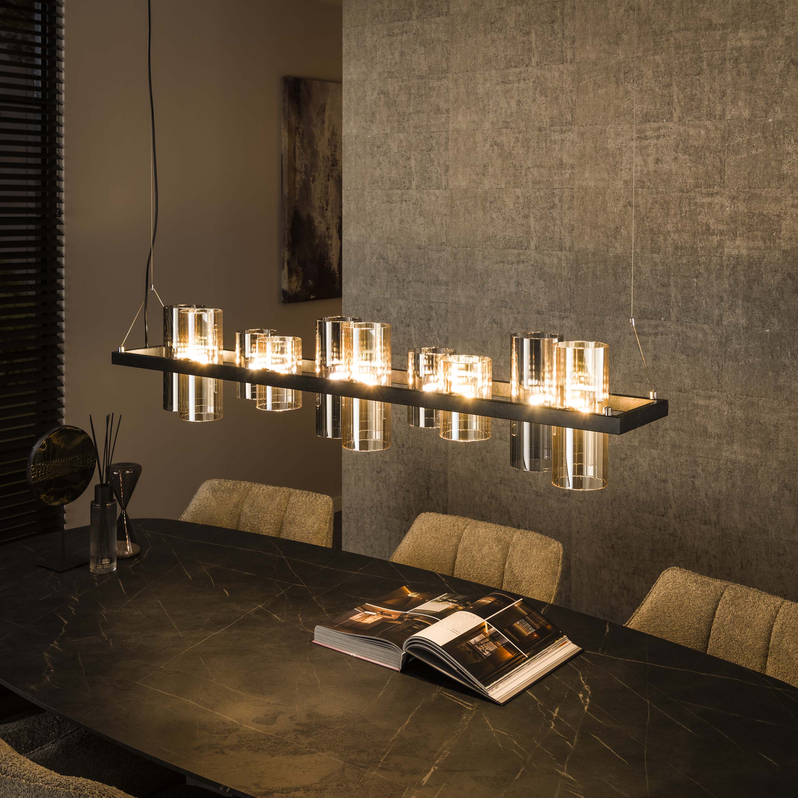 Hanglamp Cylinder Glass 10-light / Artic zwart