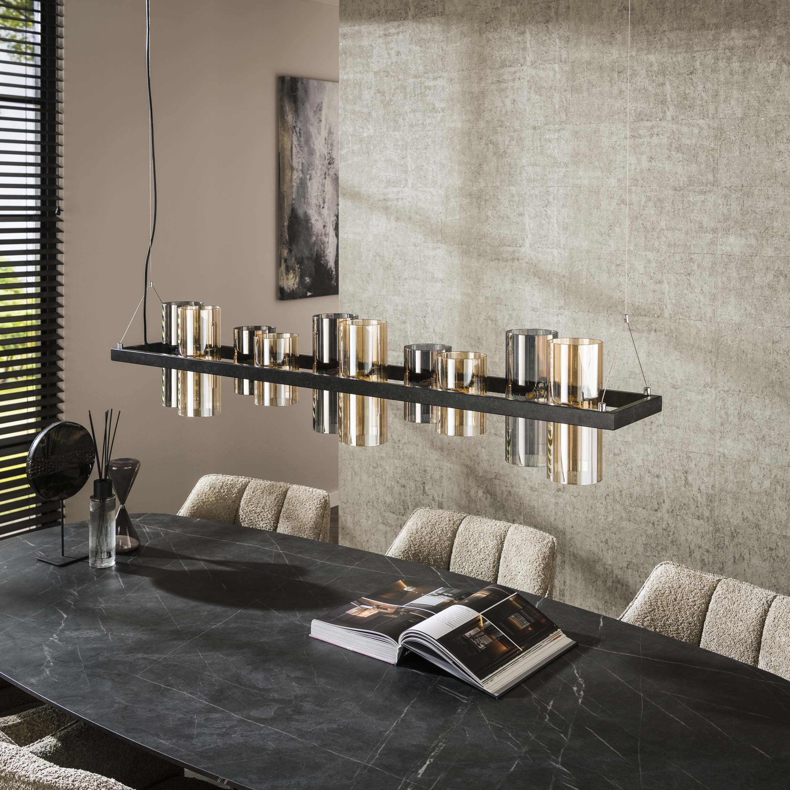 Hanglamp Cylinder Glass 10 Light Artic Zwart