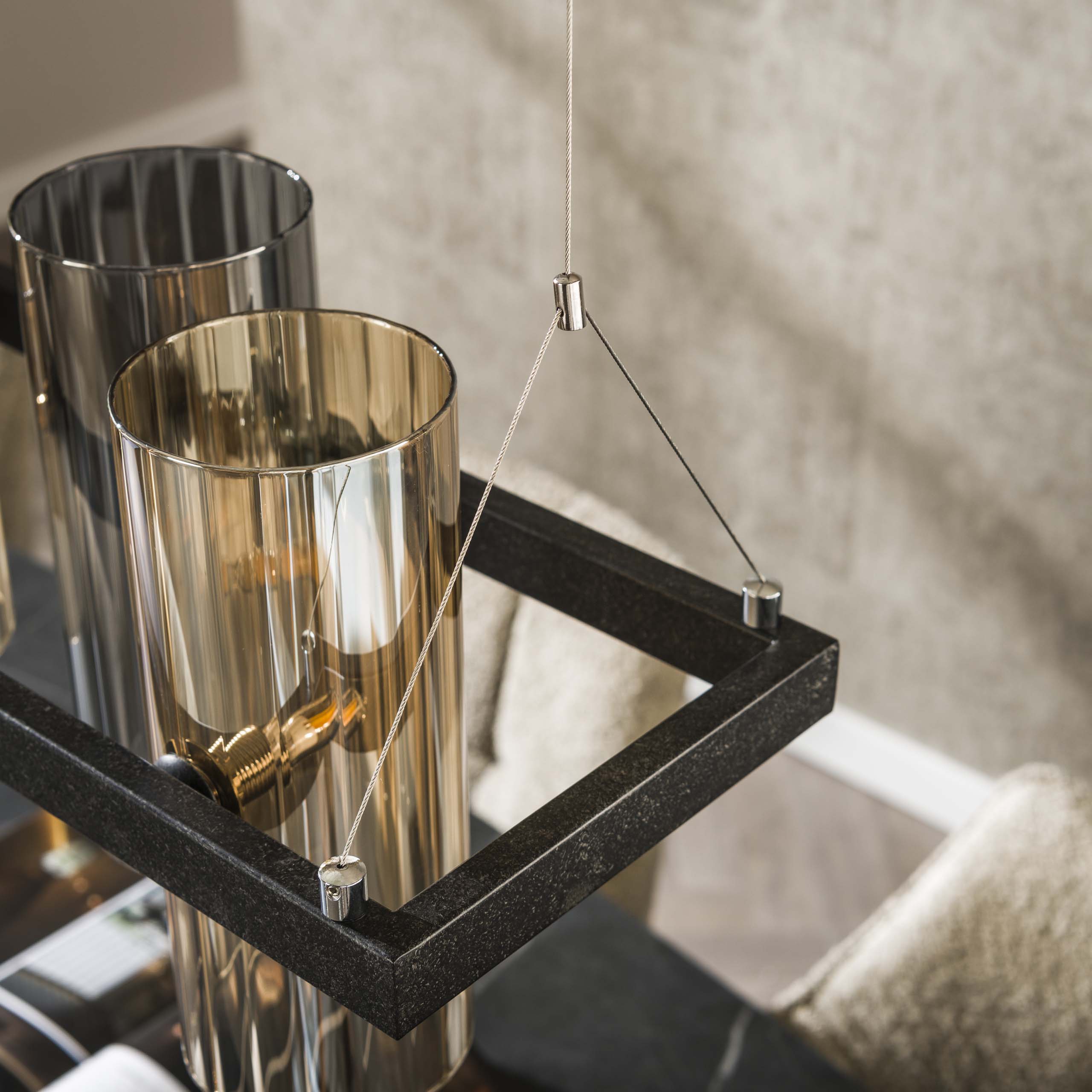 Hanglamp Cylinder Glass 10 Light Artic Zwart