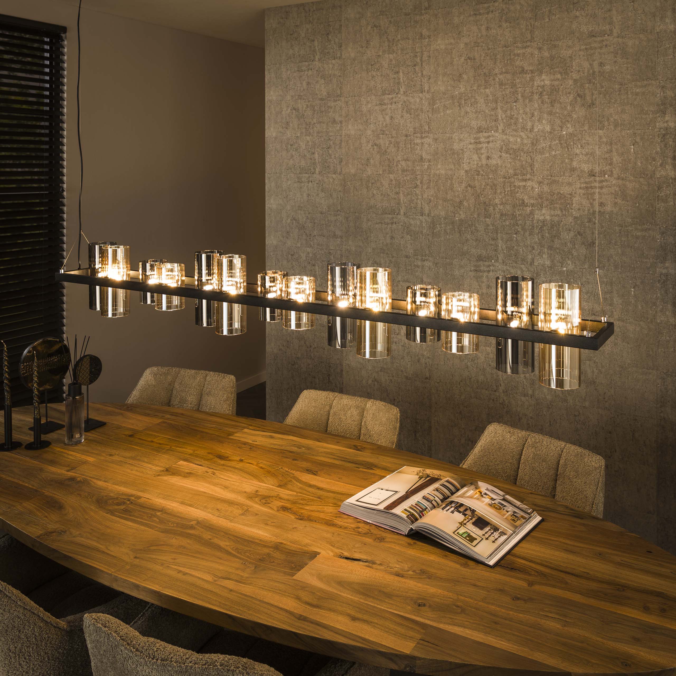 Hanglamp Cylinder Glass 14-lichts / Artic zwart