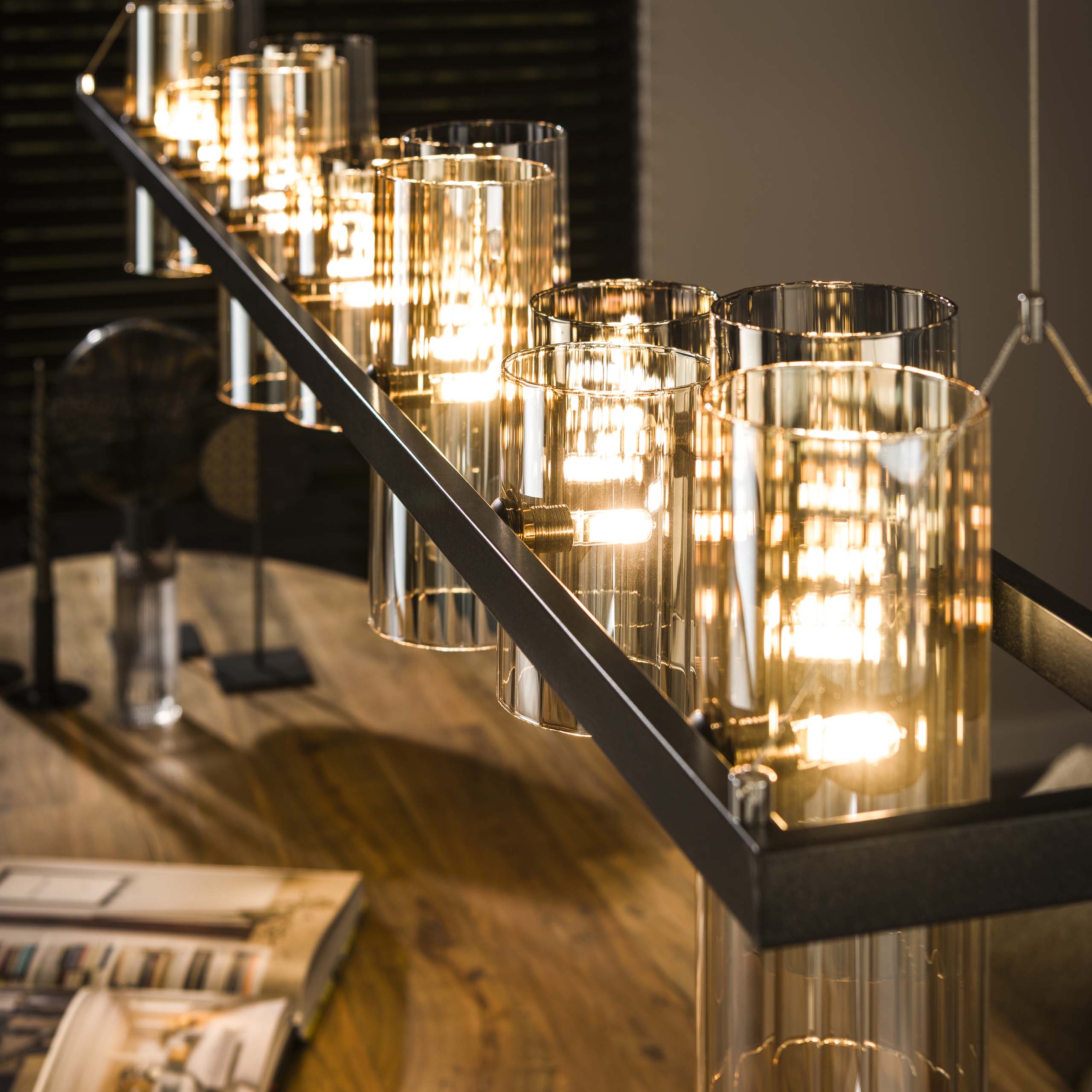 Hanglamp Cylinder Glass 14 Lichts Artic Zwart