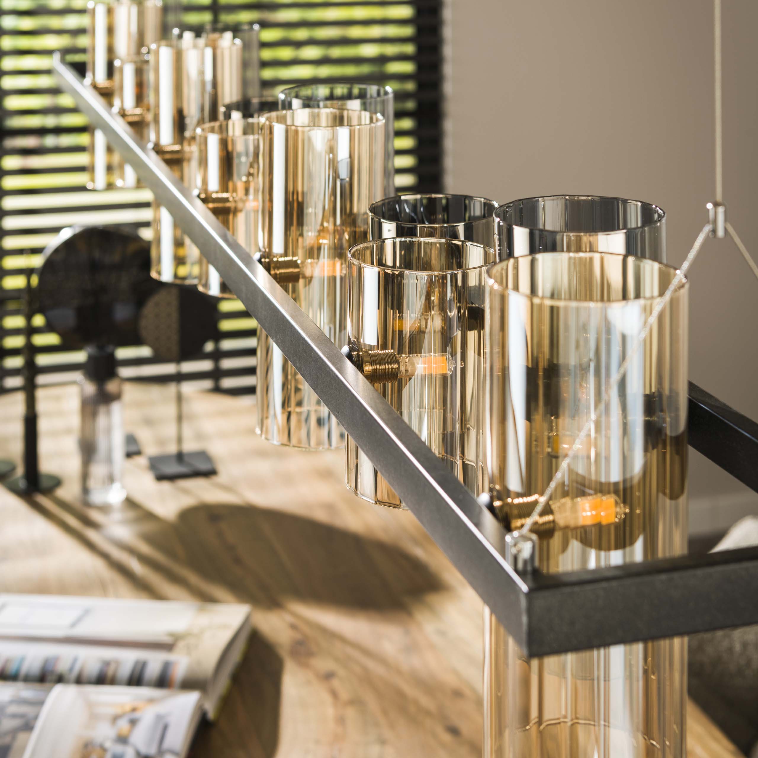 Hanglamp Cylinder Glass 14 Lichts Artic Zwart