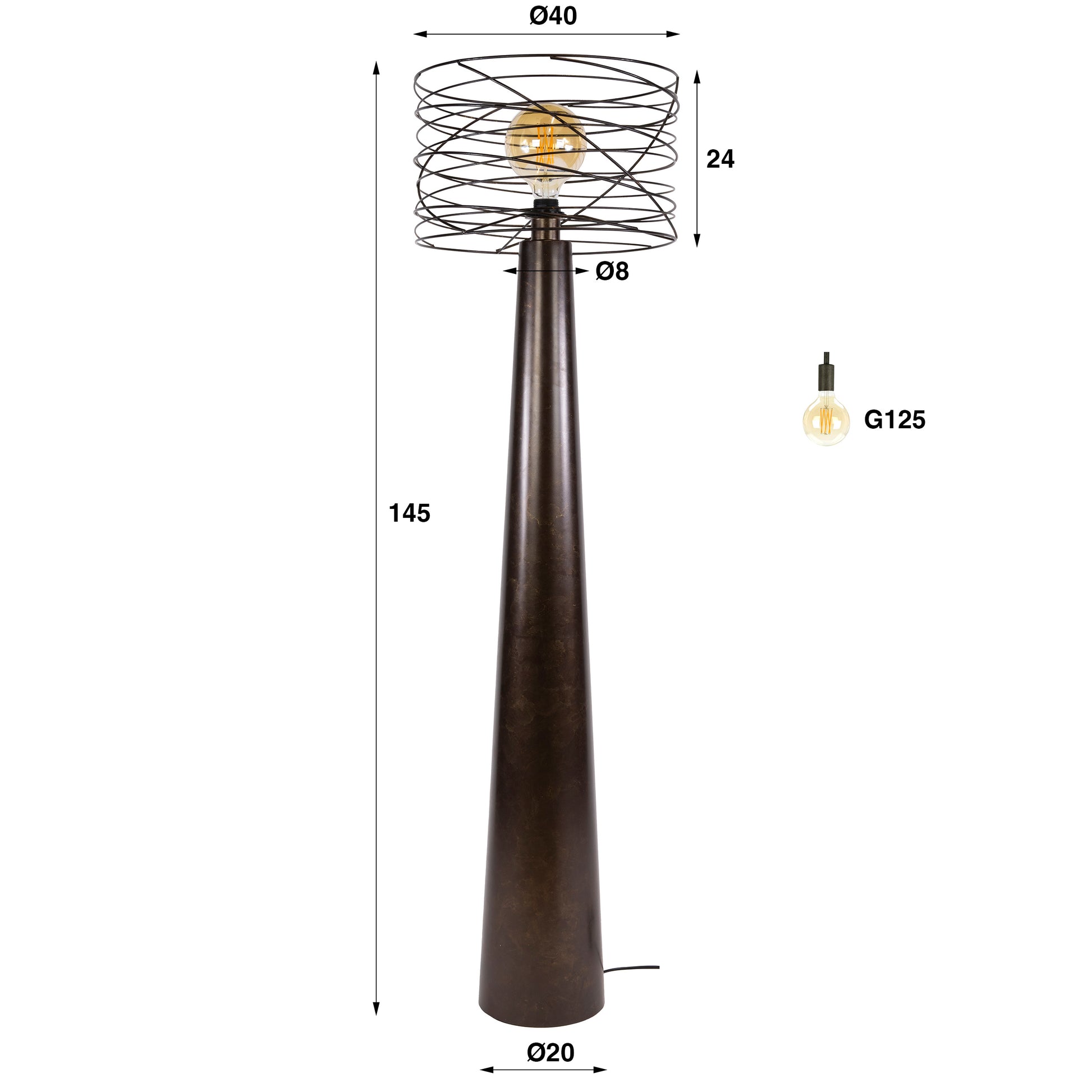 Vloerlamp Curl 1-lichts / Urban bruin