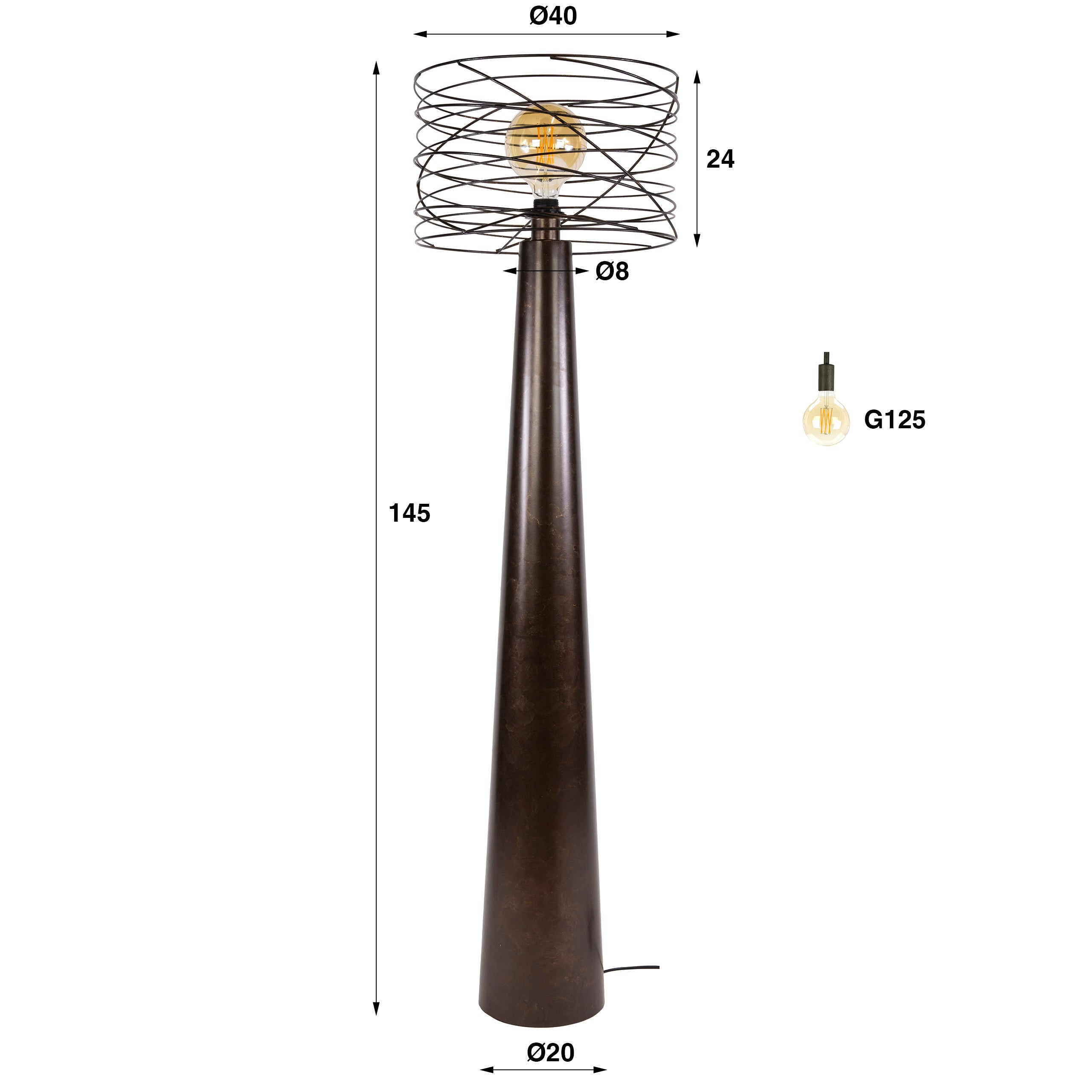 Vloerlamp Curl 1-lichts / Urban bruin