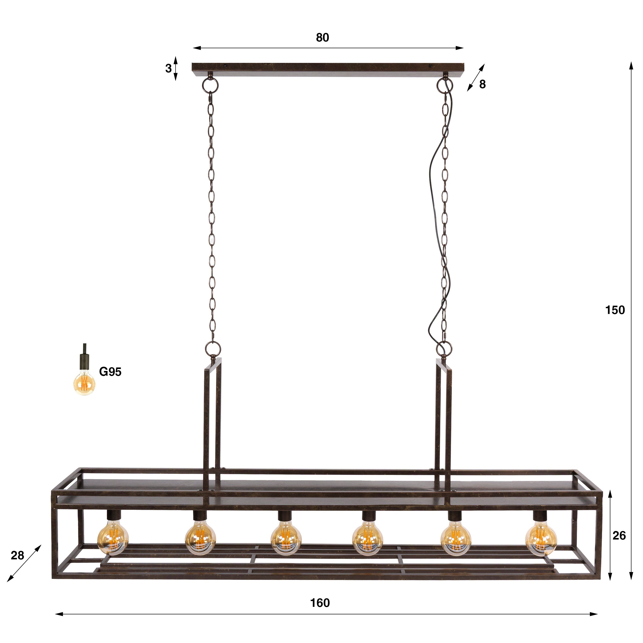 Hanglamp Decorate 6 Lichts Urban Bruin
