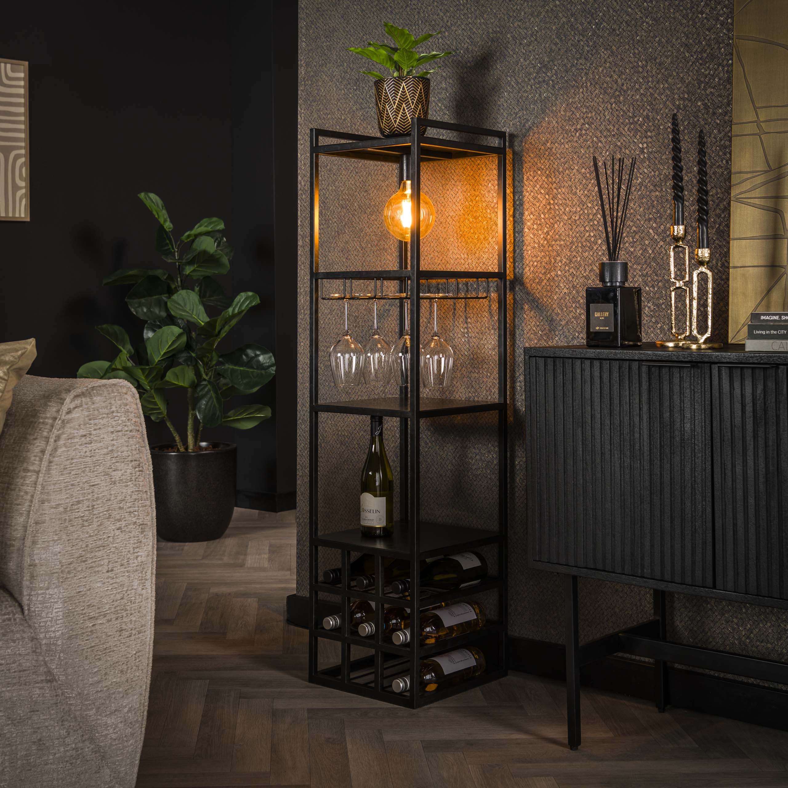 Wijnreklamp Decorate 1-lichts / Charcoal
