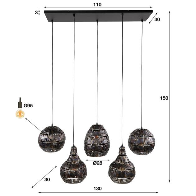 Hanglamp 5L strip multi shade