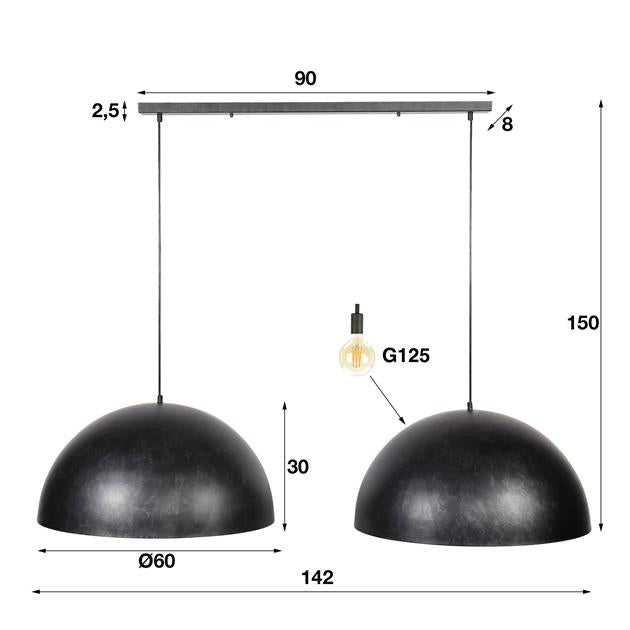 Hanglamp 2x Ø60 Dome