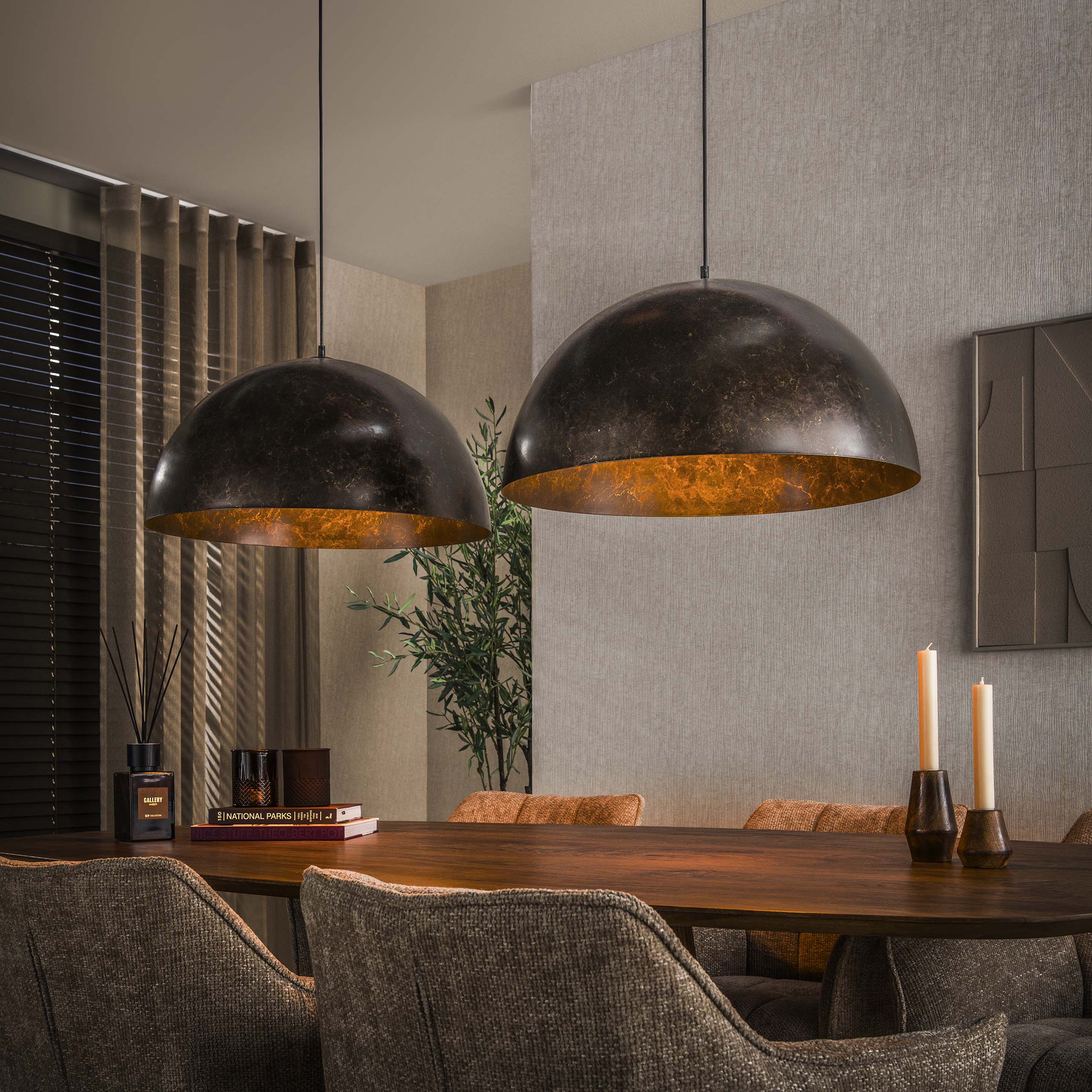 Hanglamp Dome 2 Lichts O60Cm Urban Bruin