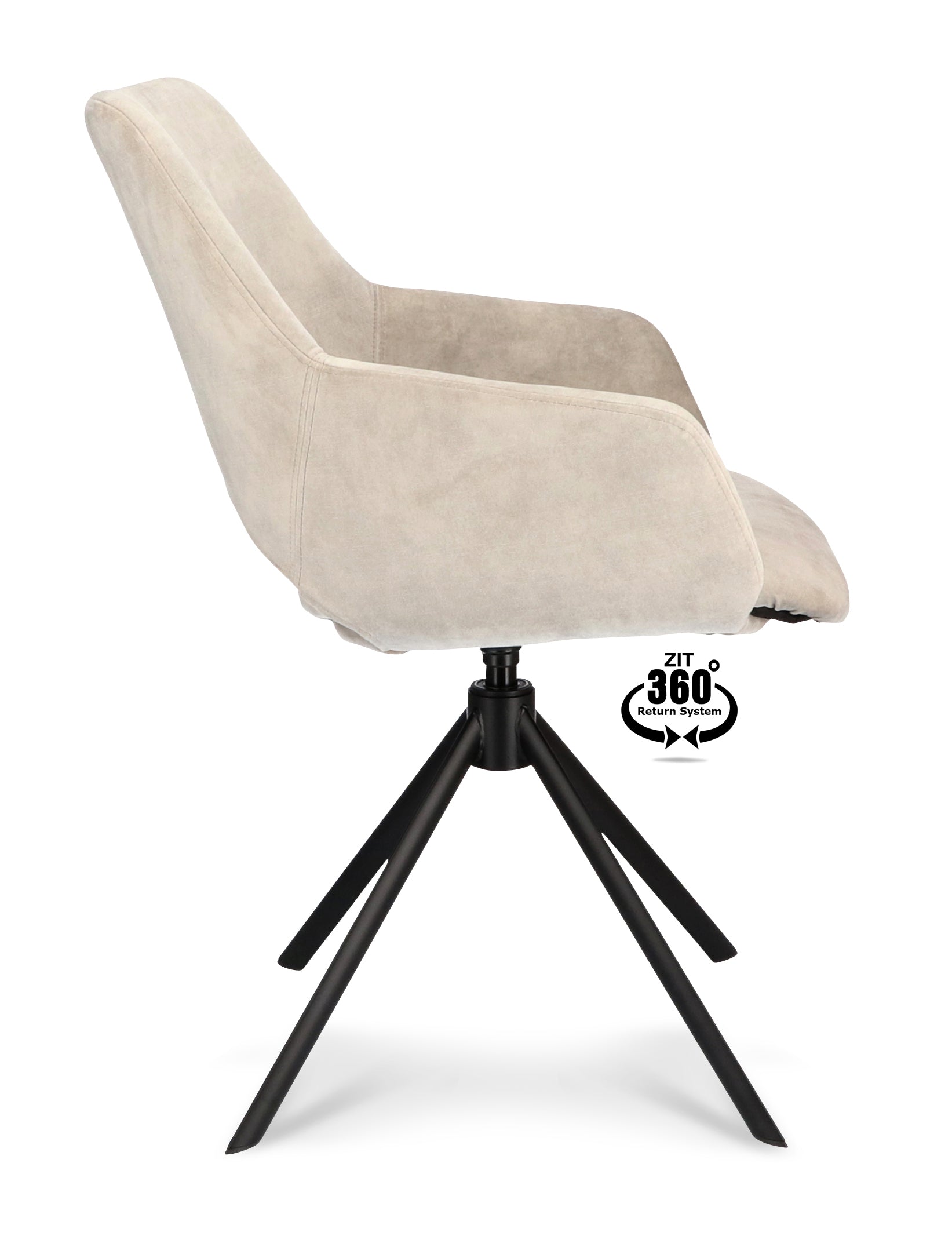 Armstoel Ahsoka Stof Adore Oyster Leg Black 360° Return-system