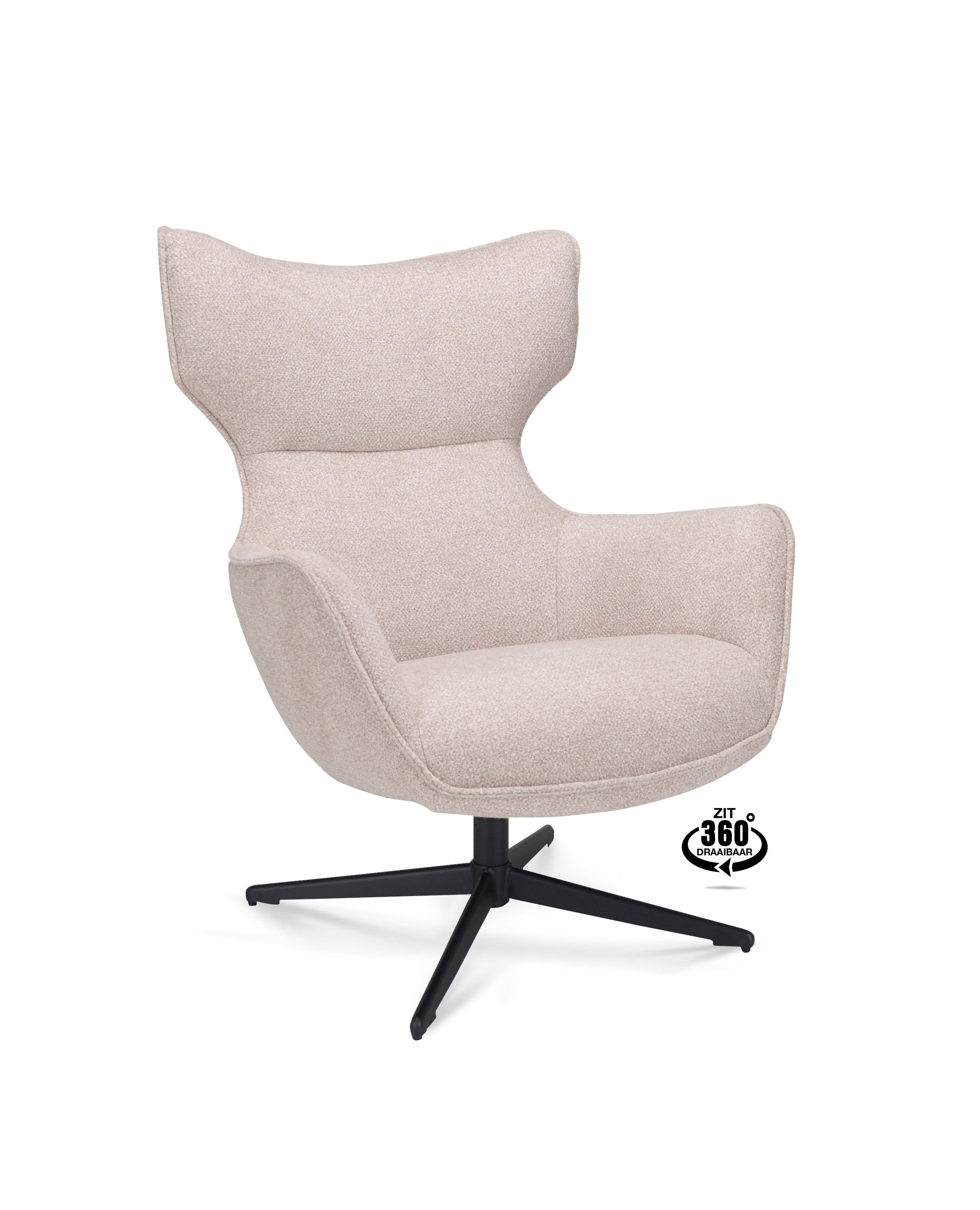Fauteuil Brantford Stof Leo 26 Sand Poot Zwart 360° Draaibaar