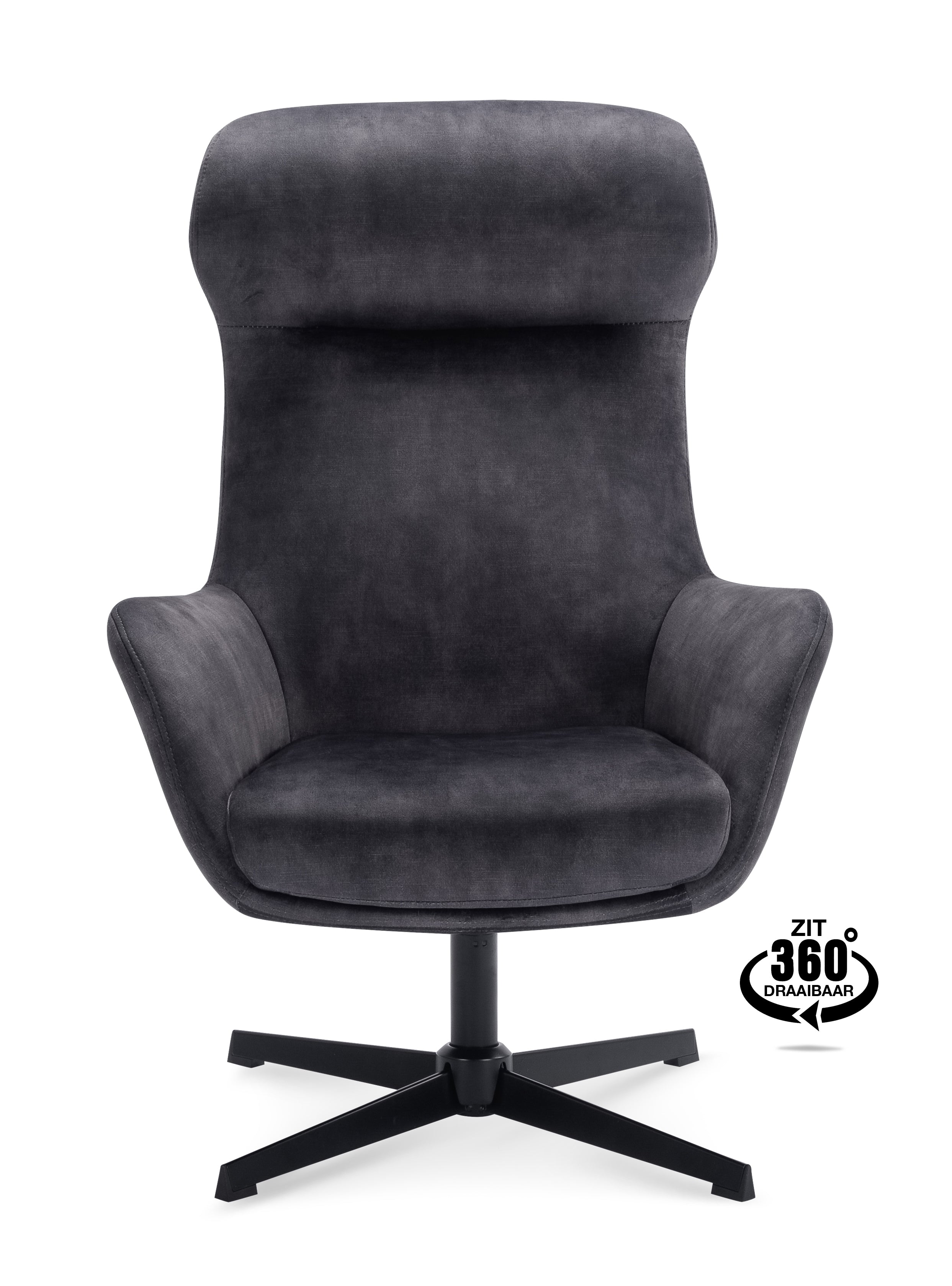 Fauteuil Vienna Stof Adore Anthracite Draaivoet Zwart