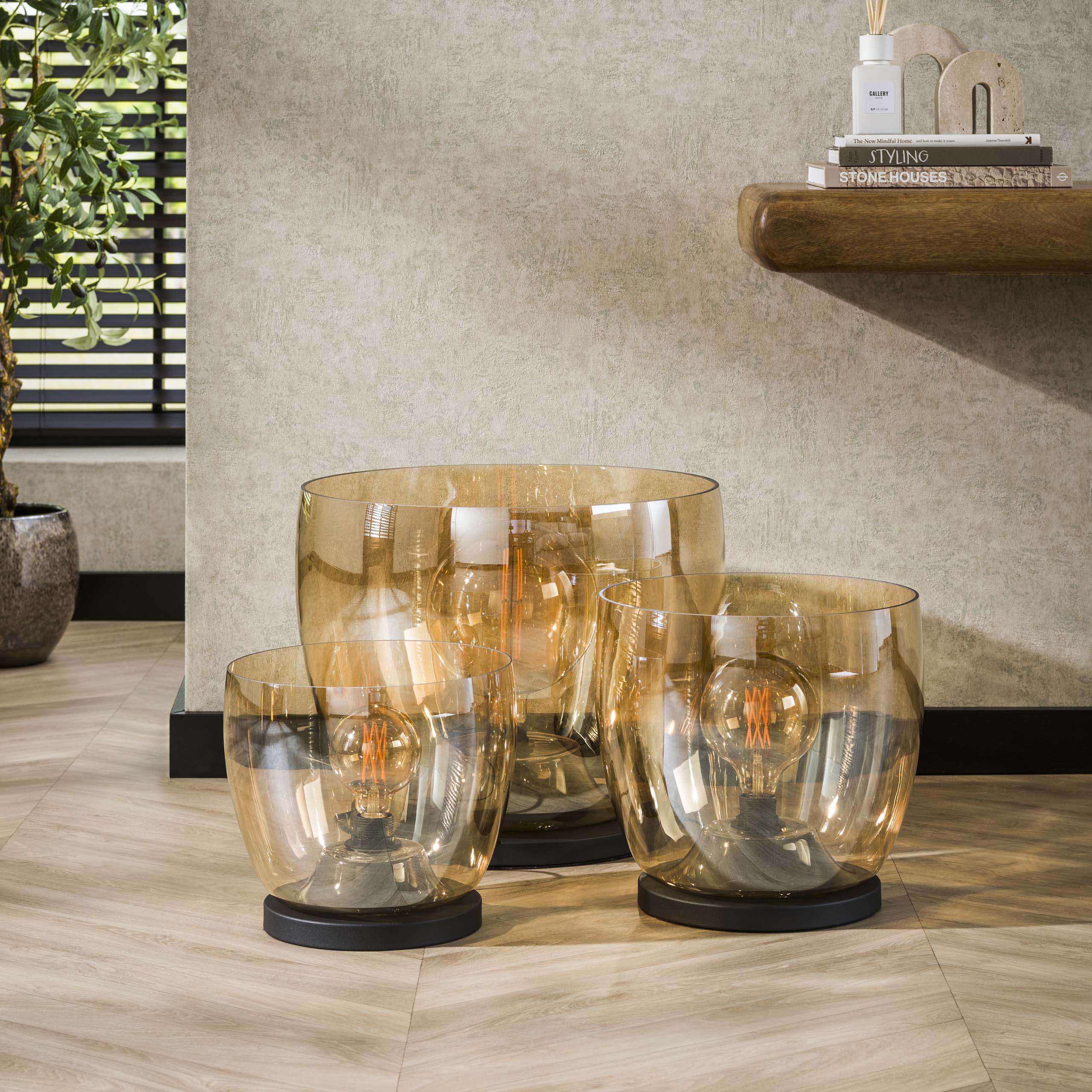 Vloerlamp Up L 1 Lichts Amber Glas