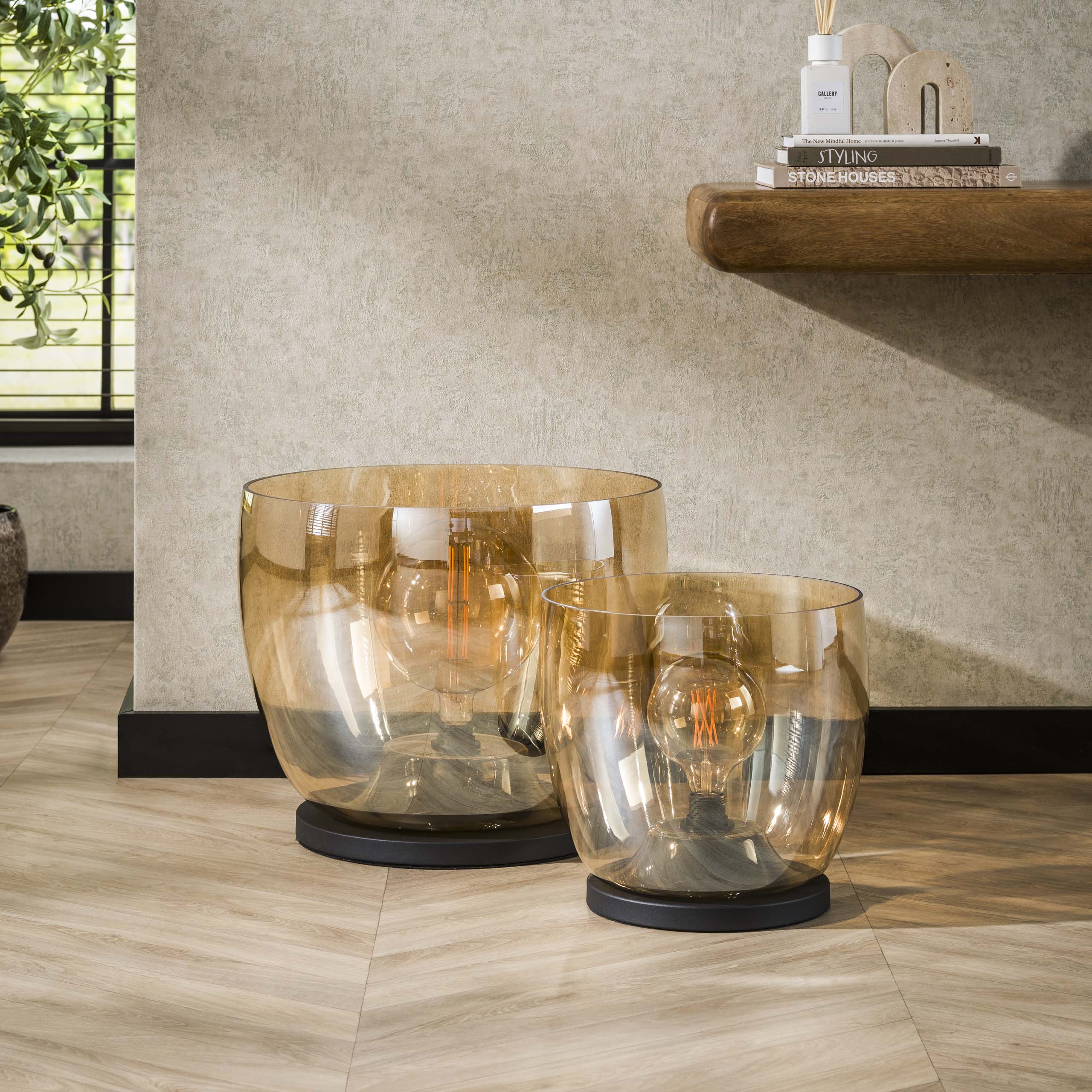 Vloerlamp Up Xxl 1 Lichts Amber Glas
