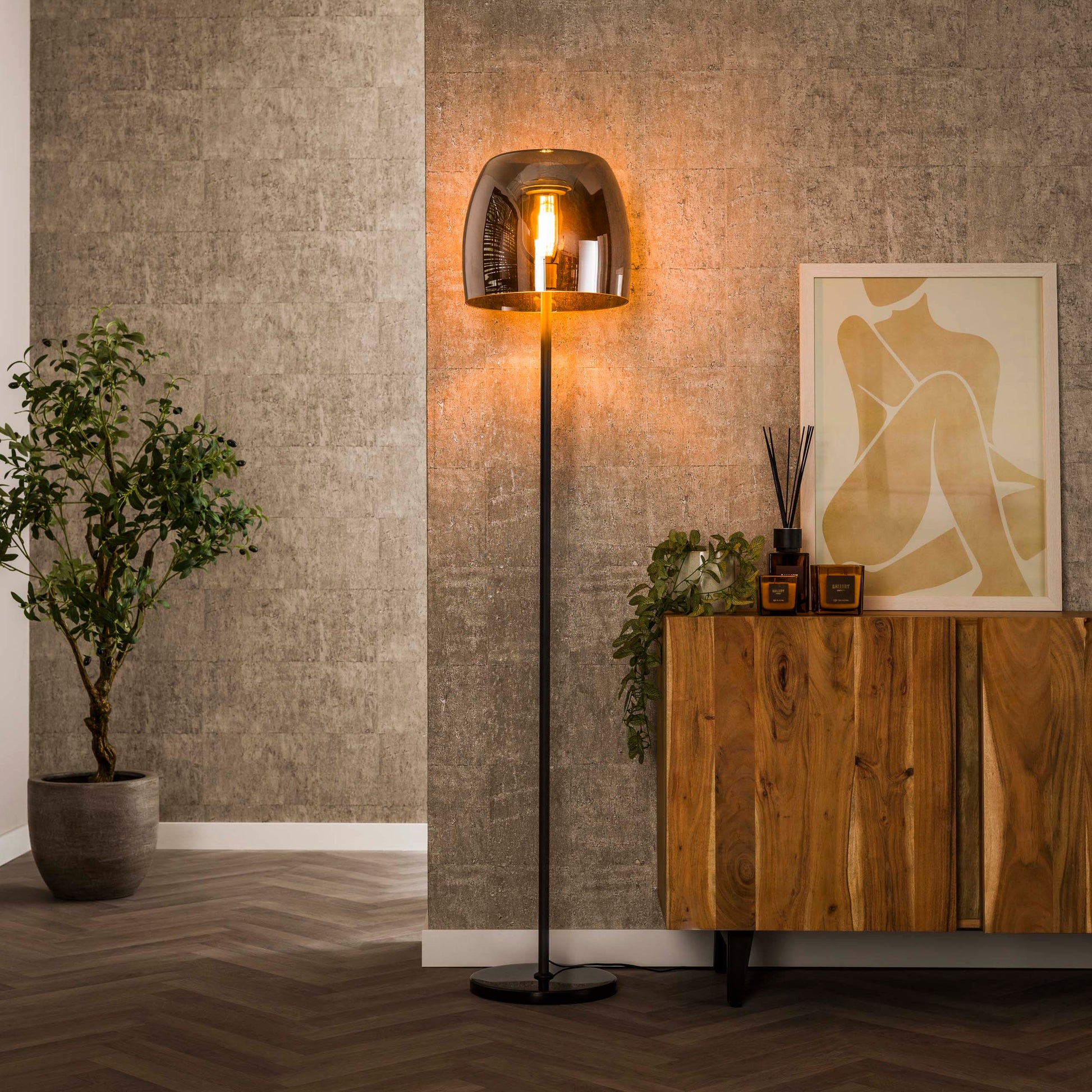 Vloerlamp Drift Glass 1-lichts / Smoke grey glas
