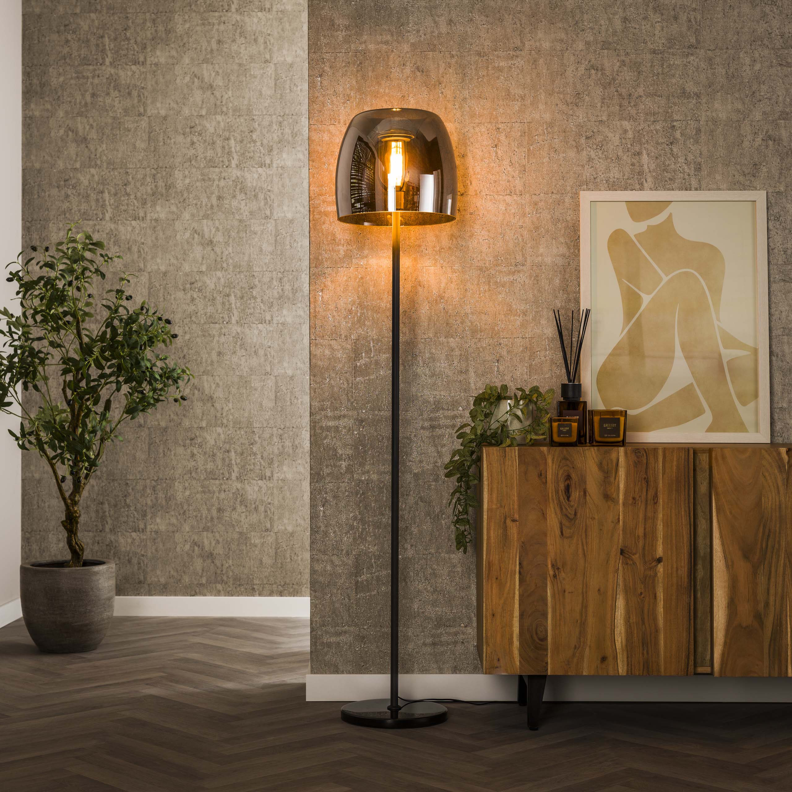 Vloerlamp Drift Glass 1-lichts / Smoke grey glas