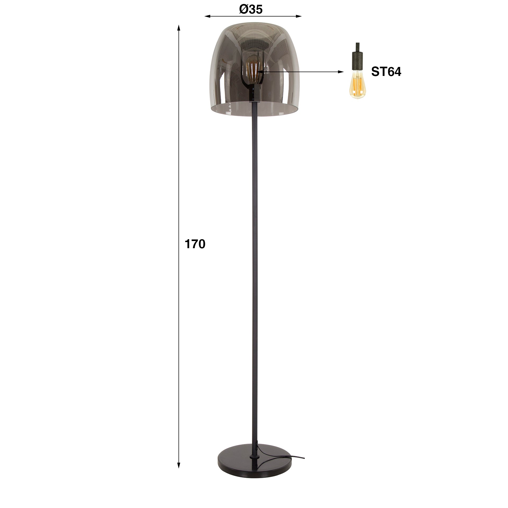 Vloerlamp Drift Glass 1 Lichts Smoke Grey Glas