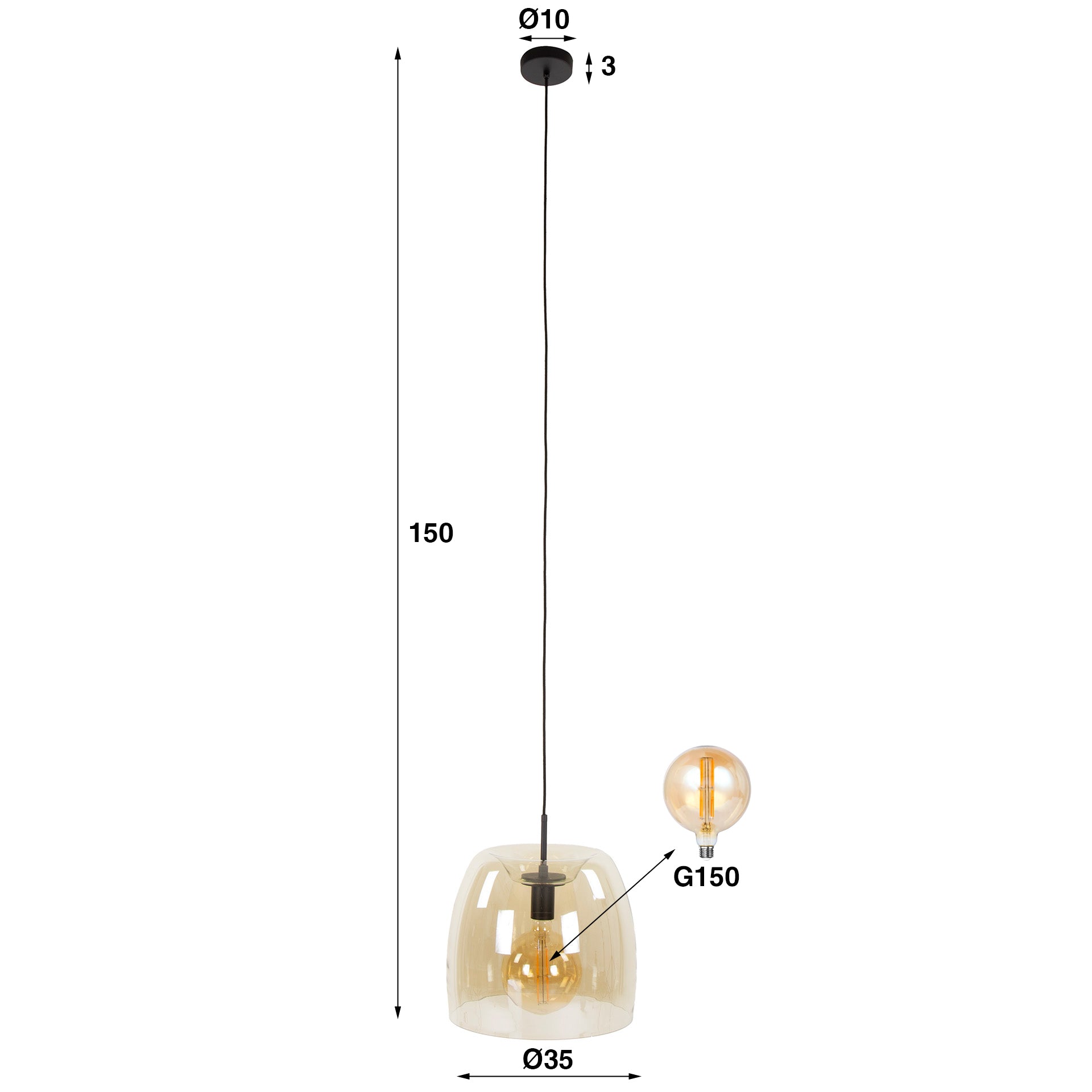 Hanglamp Drift Glass 1 Lichts Amber Glas