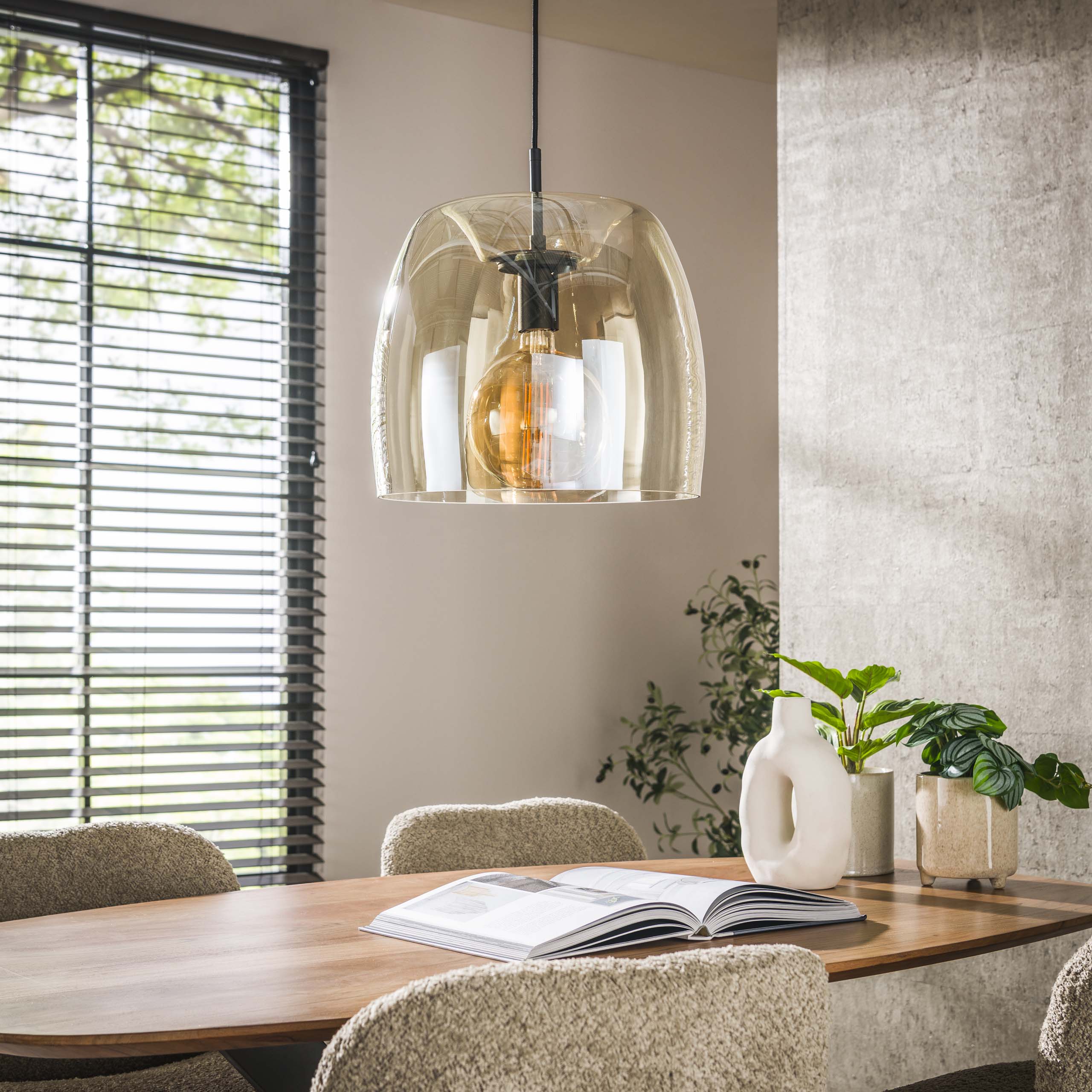 Hanglamp Drift Glass 1 Lichts Amber Glas