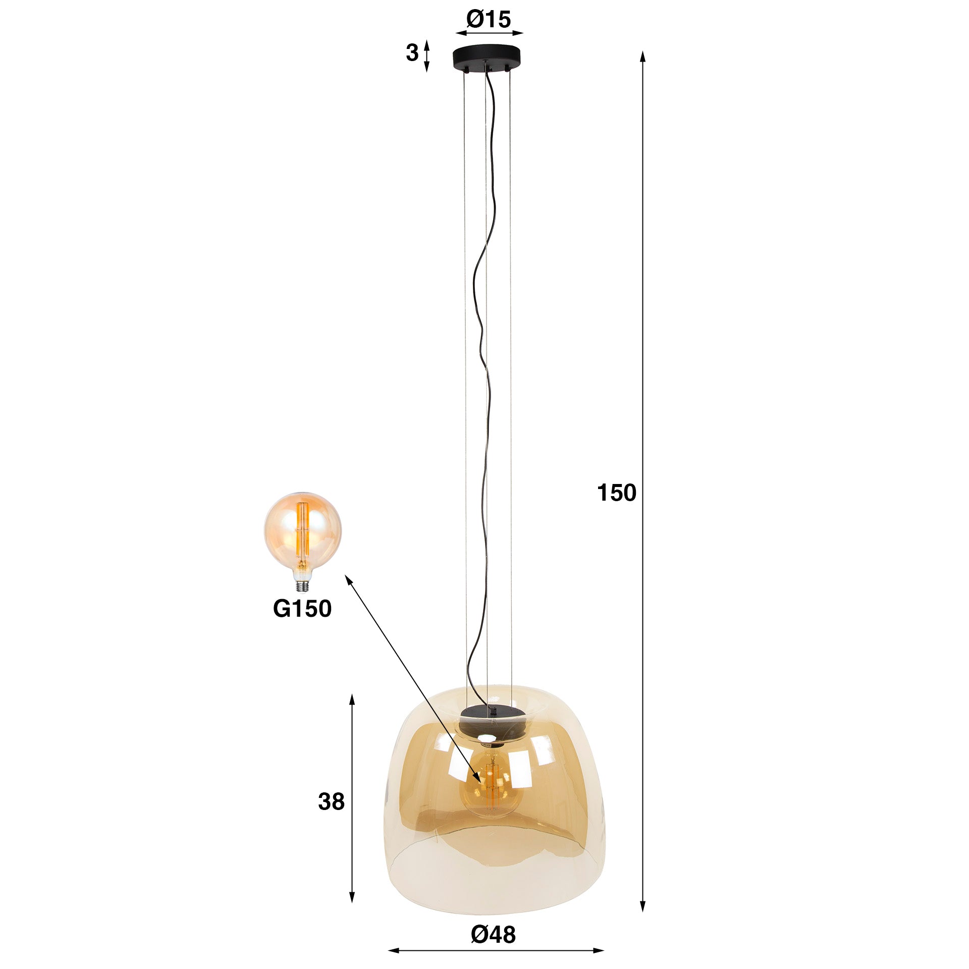 Hanglamp Drift Glass Xl 1 Lichts Amber Glas