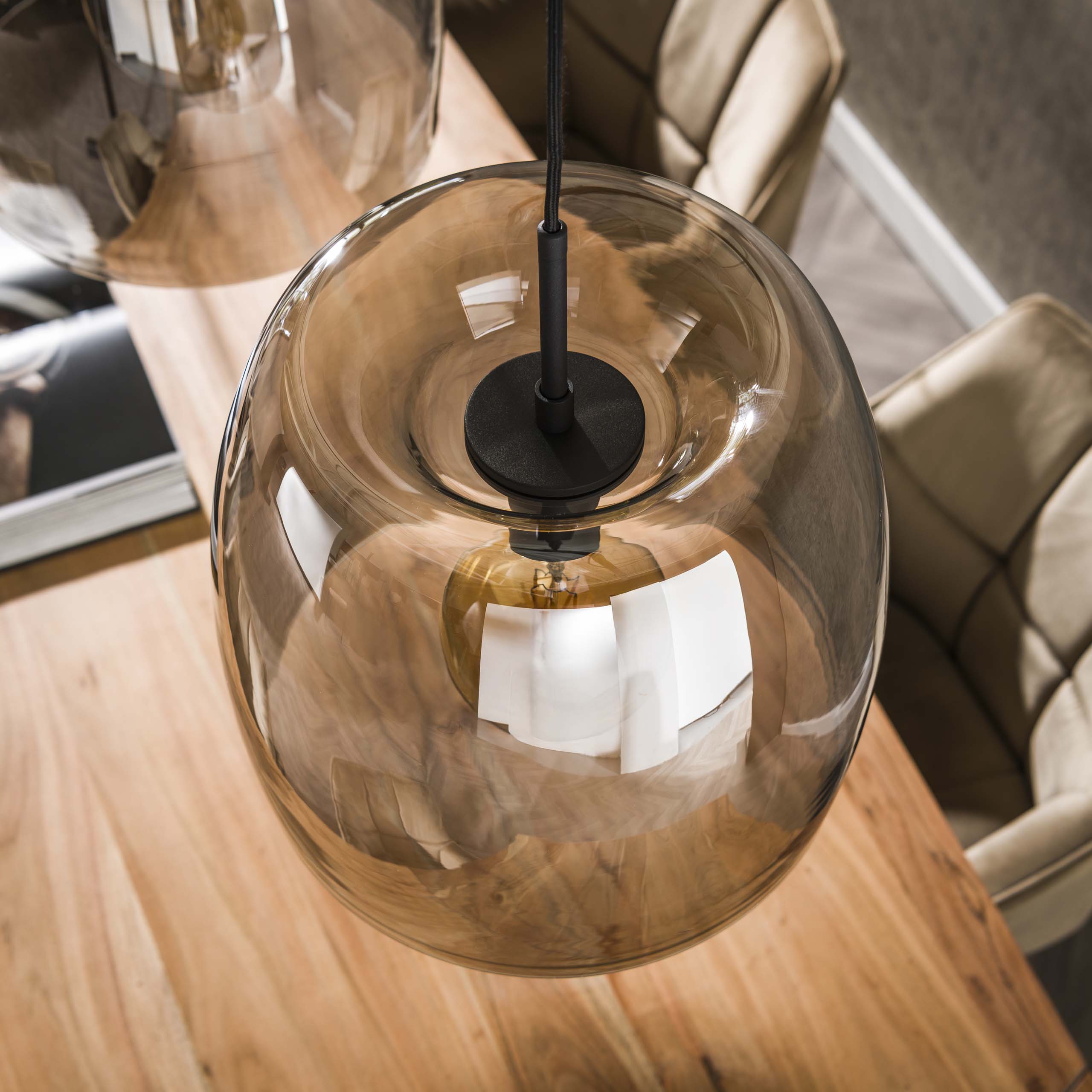 Hanglamp Drift Glass 3 Lichts Smoke Grey Glas