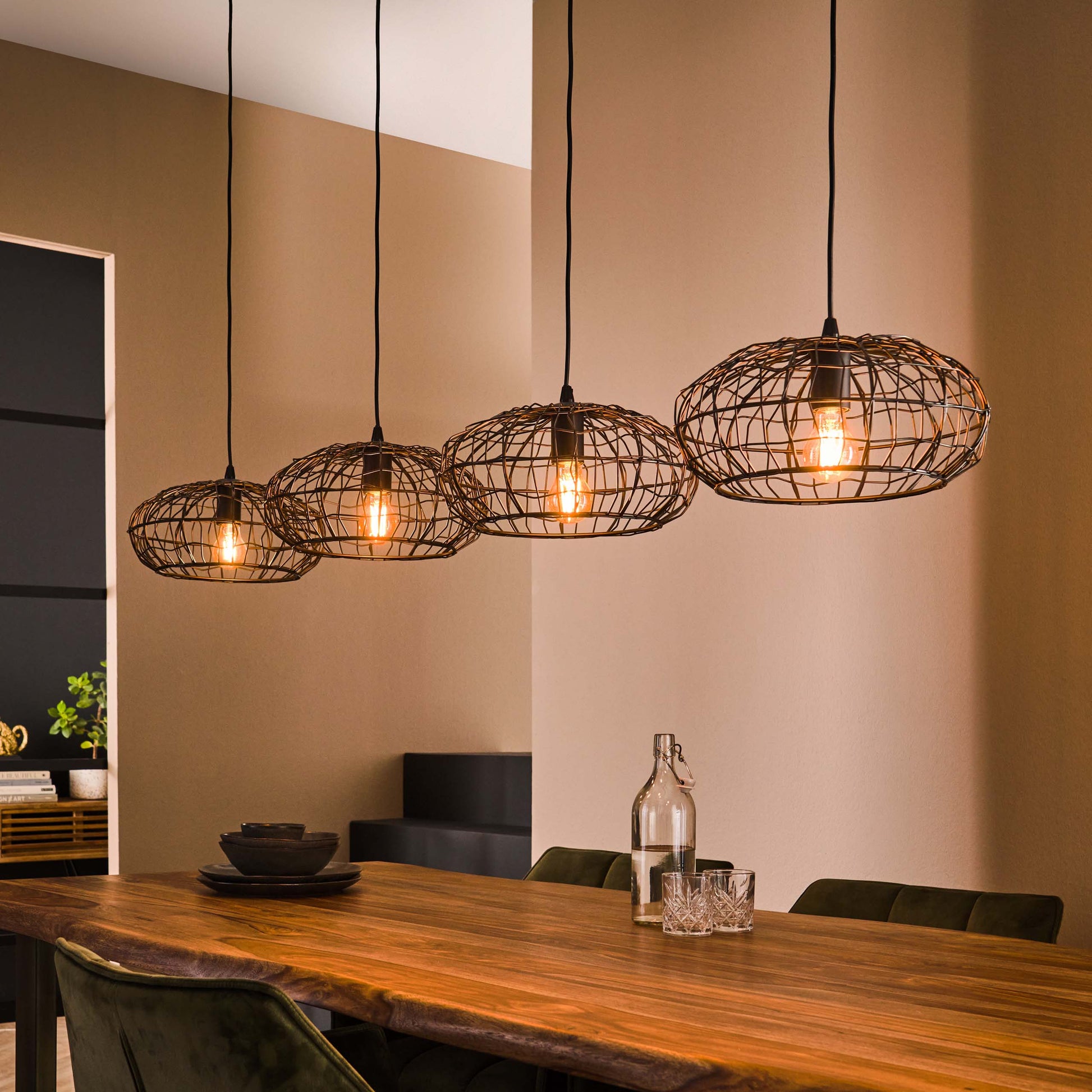 Hanglamp Connect 4-lichts / Zwart bruin