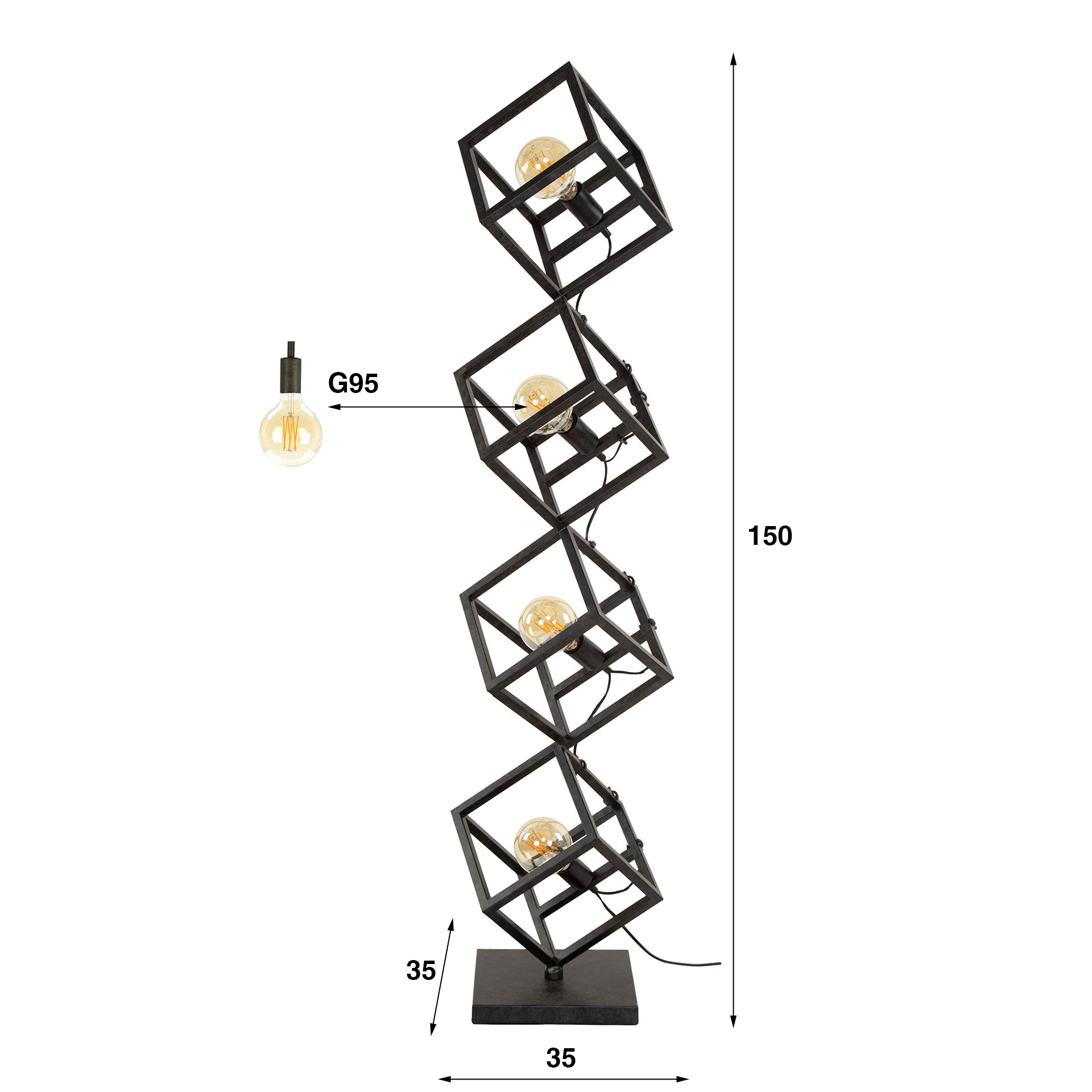 Vloerlamp Cube 4 Lichts Charcoal