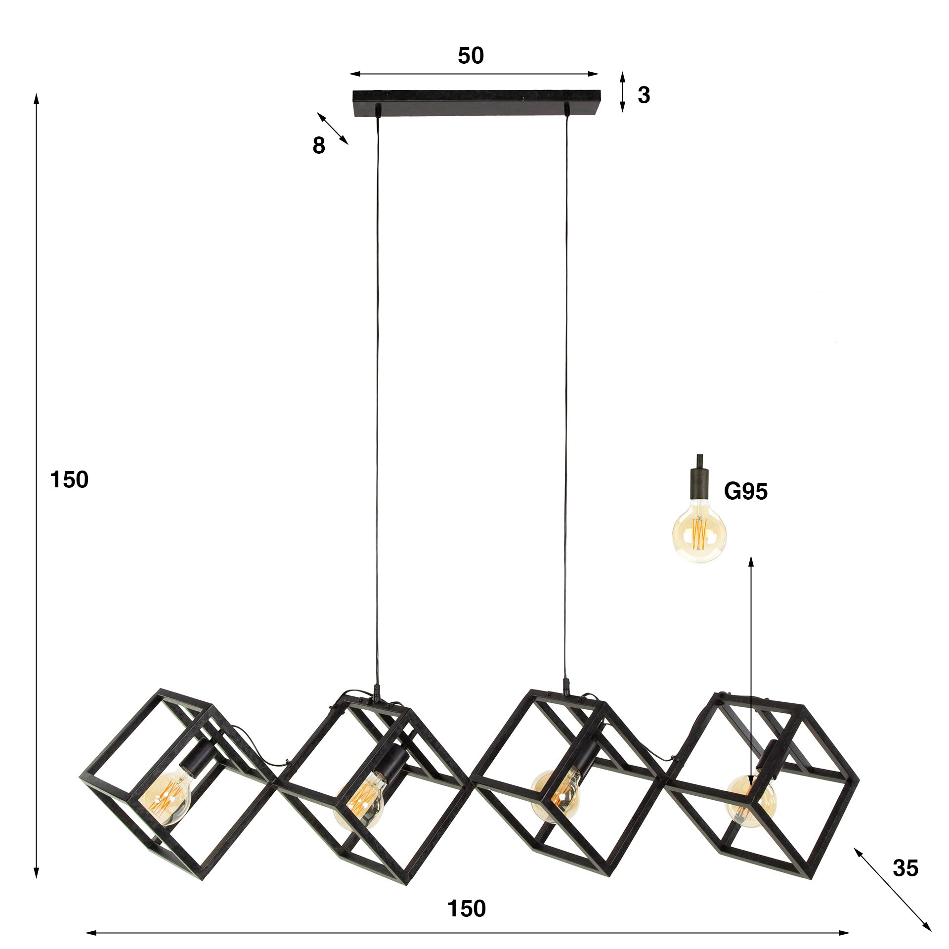 Hanglamp Cube 4 Lichts Charcoal