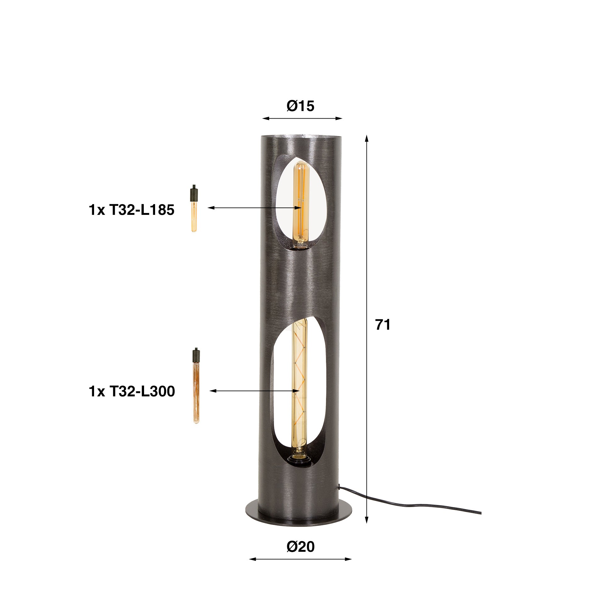 Vloerlamp Organic Cylinder 2 Lichts Zwart Nikkel