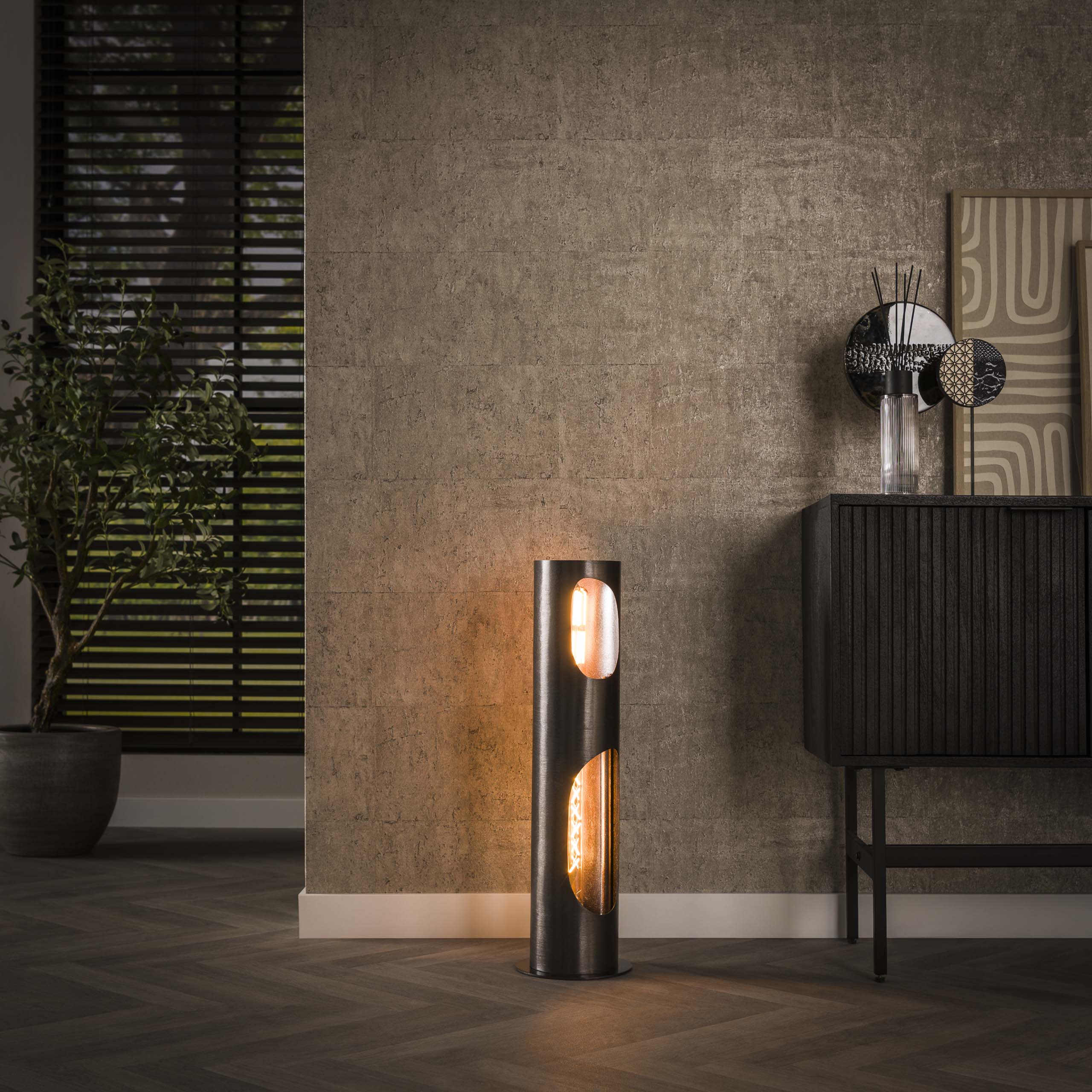 Vloerlamp Organic Cylinder 2 Lichts Zwart Nikkel