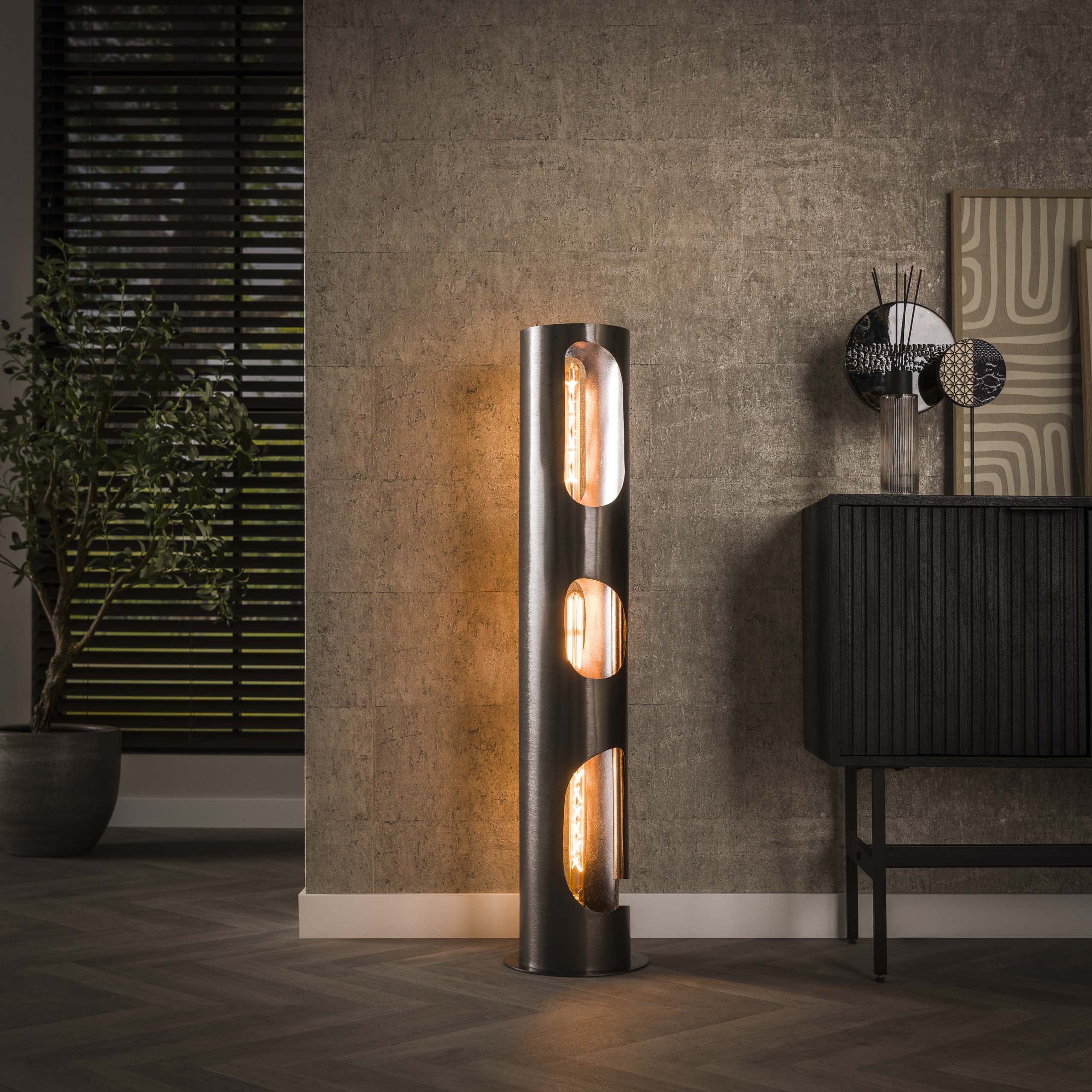 Vloerlamp Organic Cylinder 3 Lichts Zwart Nikkel