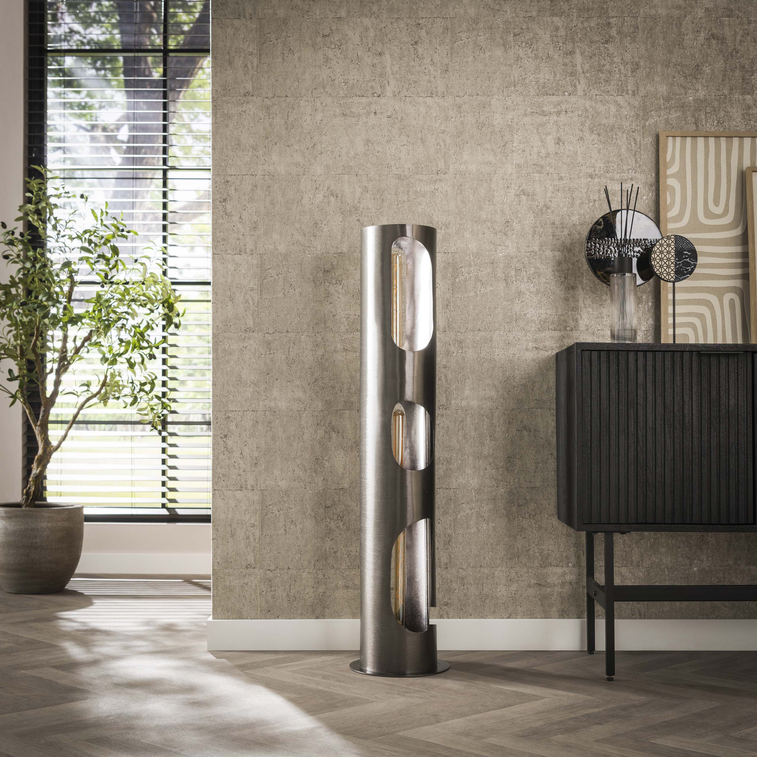 Vloerlamp Organic Cylinder 3 Lichts Zwart Nikkel