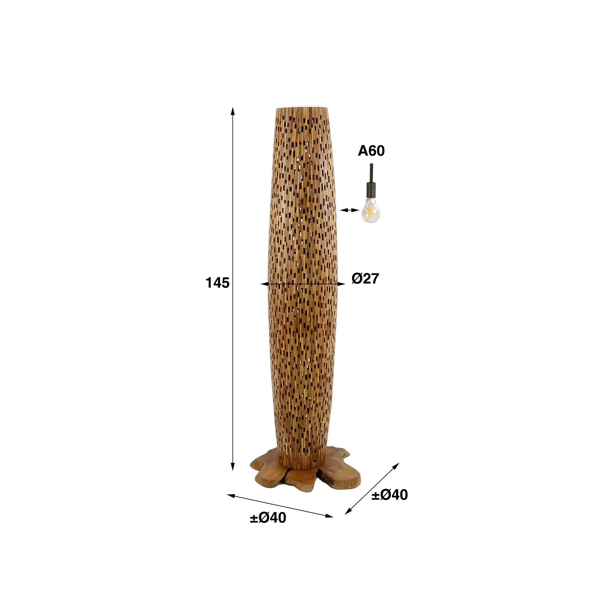 Vloerlamp Bars M 3 Lichts Massief Teak