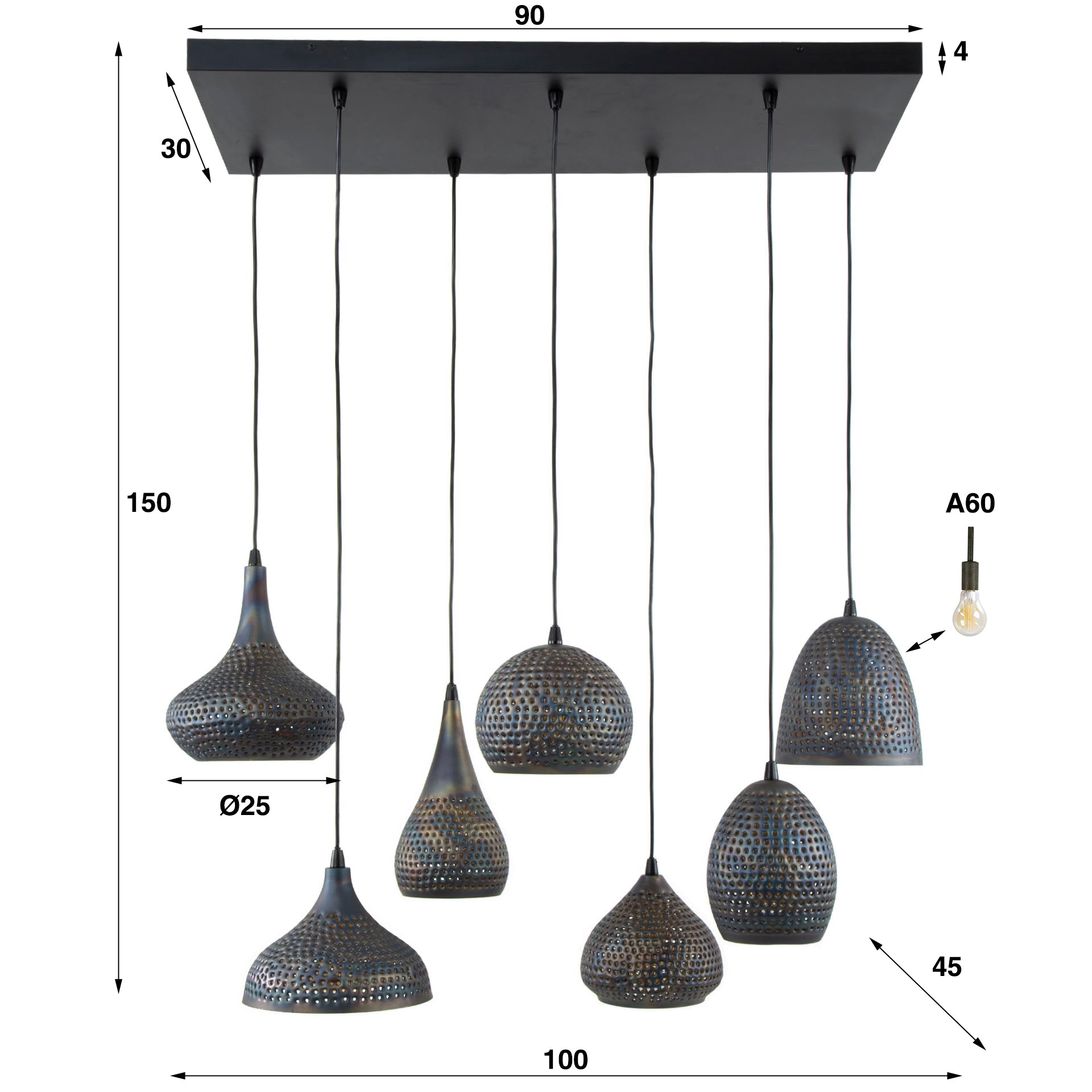 Hanglamp Punch 4 3 Lichts Zwart Bruin