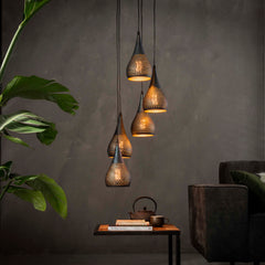 Hanglamp Punch Getrapt 5 Lichts Zwart Bruin