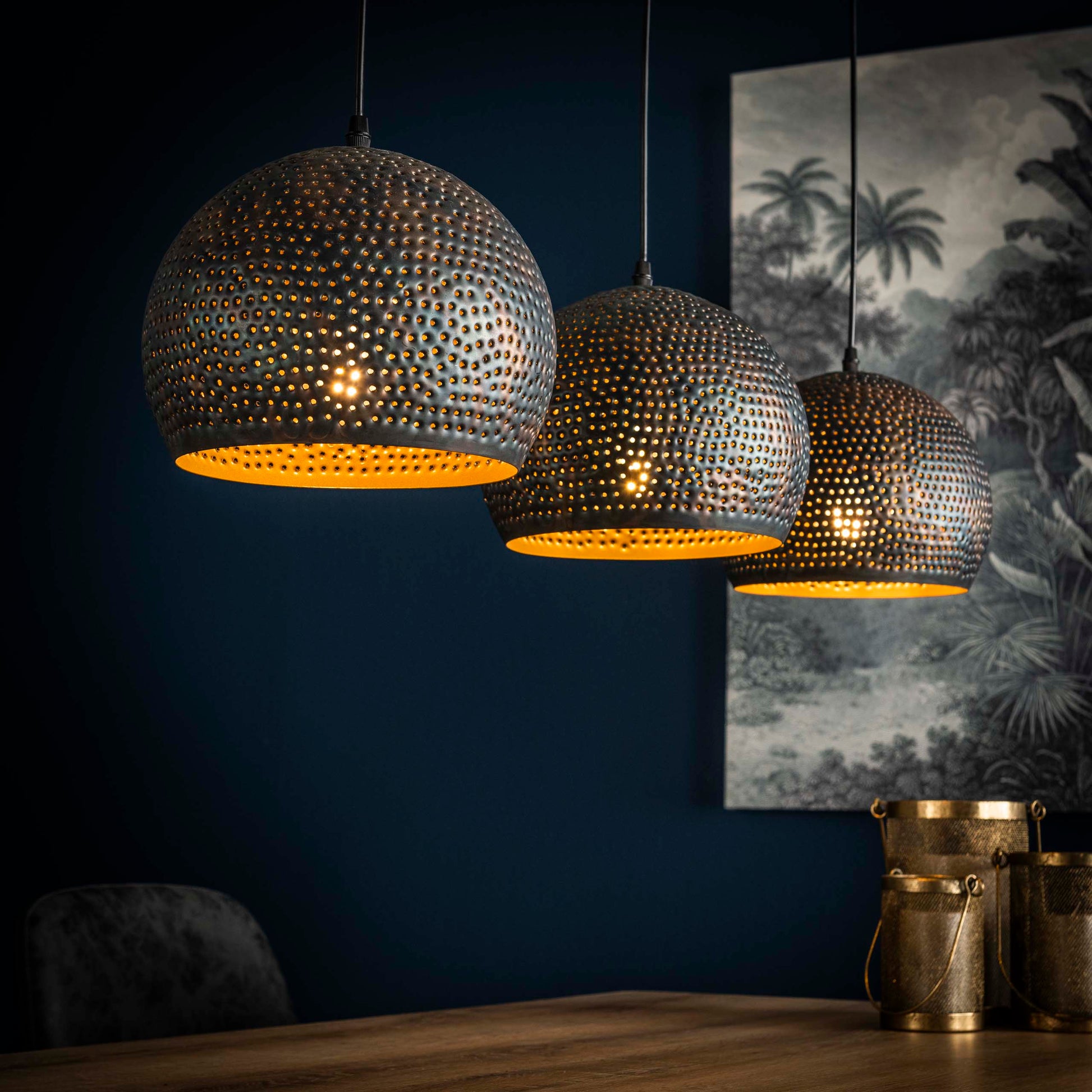 Hanglamp Punch Orb 3-lichts / Zwart bruin