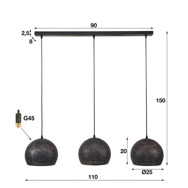 Hanglamp 3xØ25 punch bol