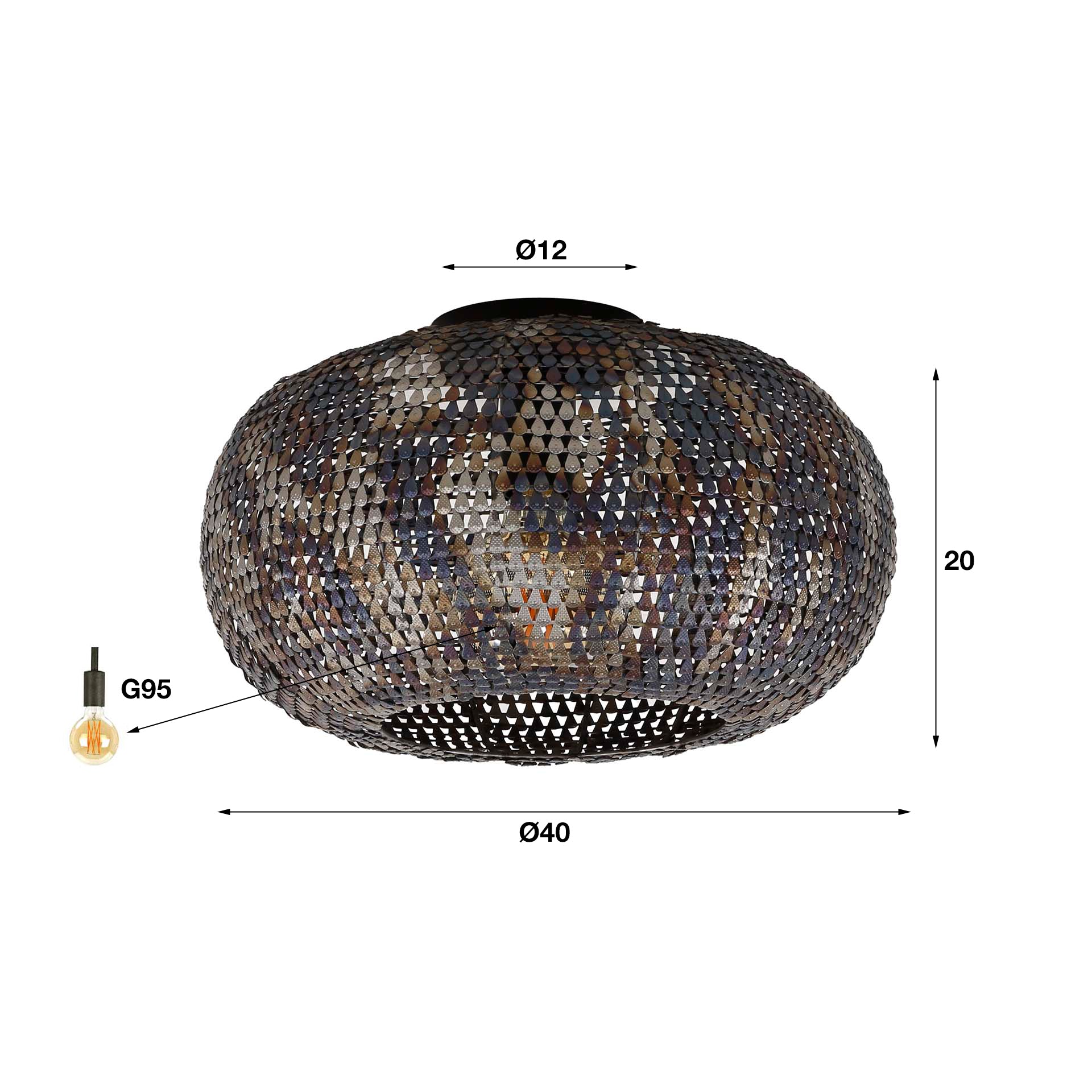 Plafondlamp Armor 1 Lichts Zwart Bruin