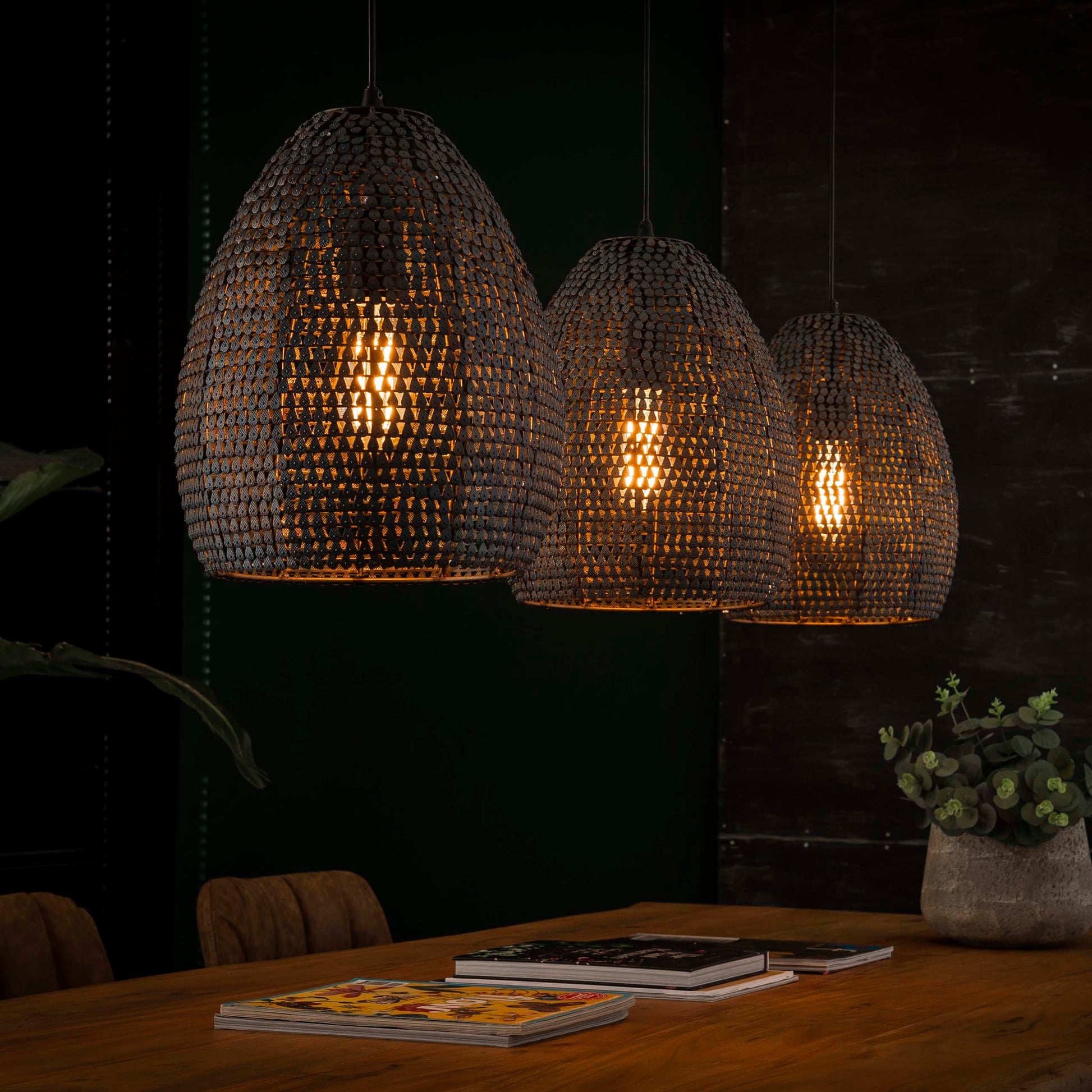 Hanglamp Armor Oval 3-lichts / Zwart bruin